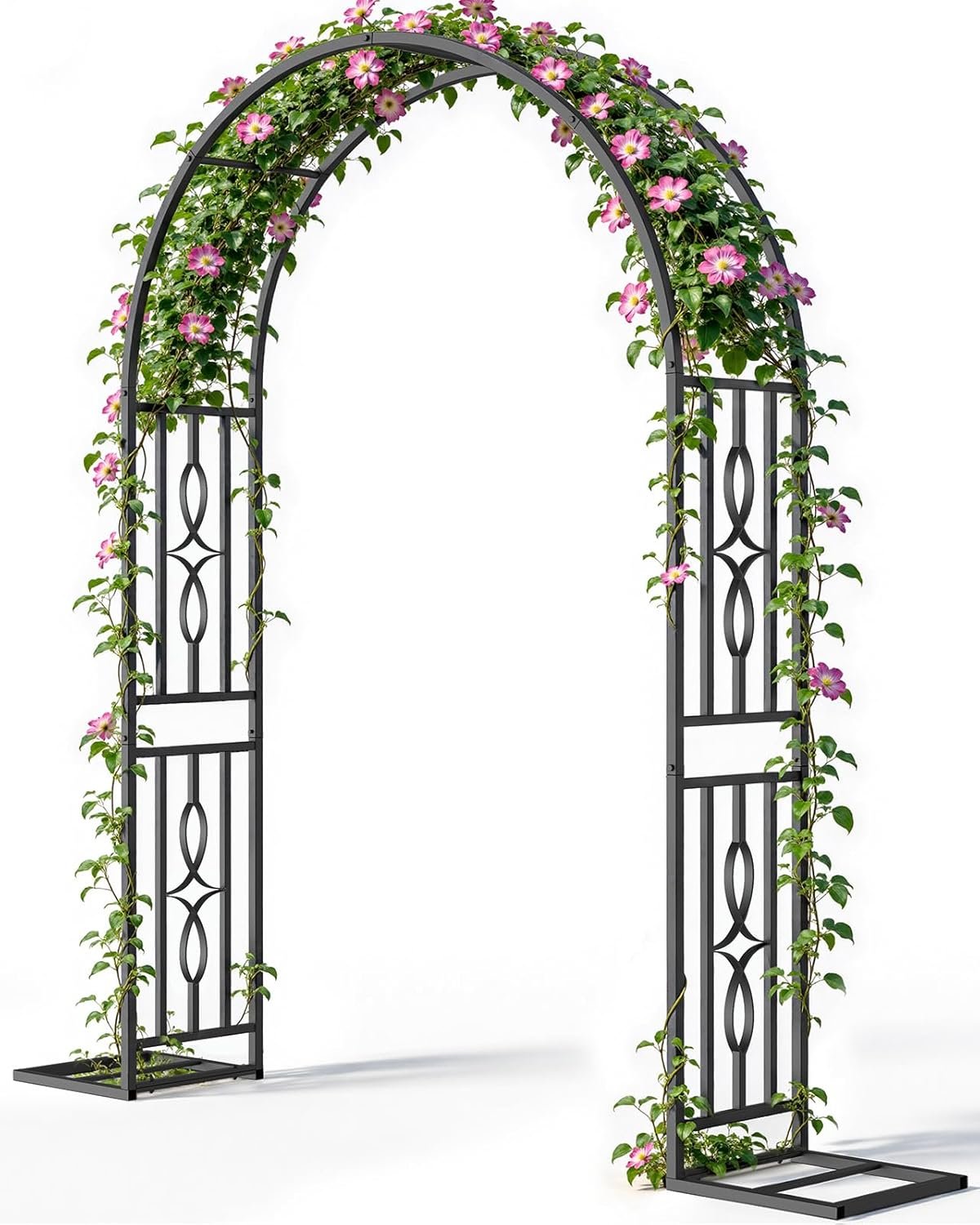 Metal Garden Arch, Heavy Duty Garden Trellis for Climbing Plants, with Enlarged Base for Stability, Ideal for Wedding Arches & Party Decorations, 55″ W x 87″ H
