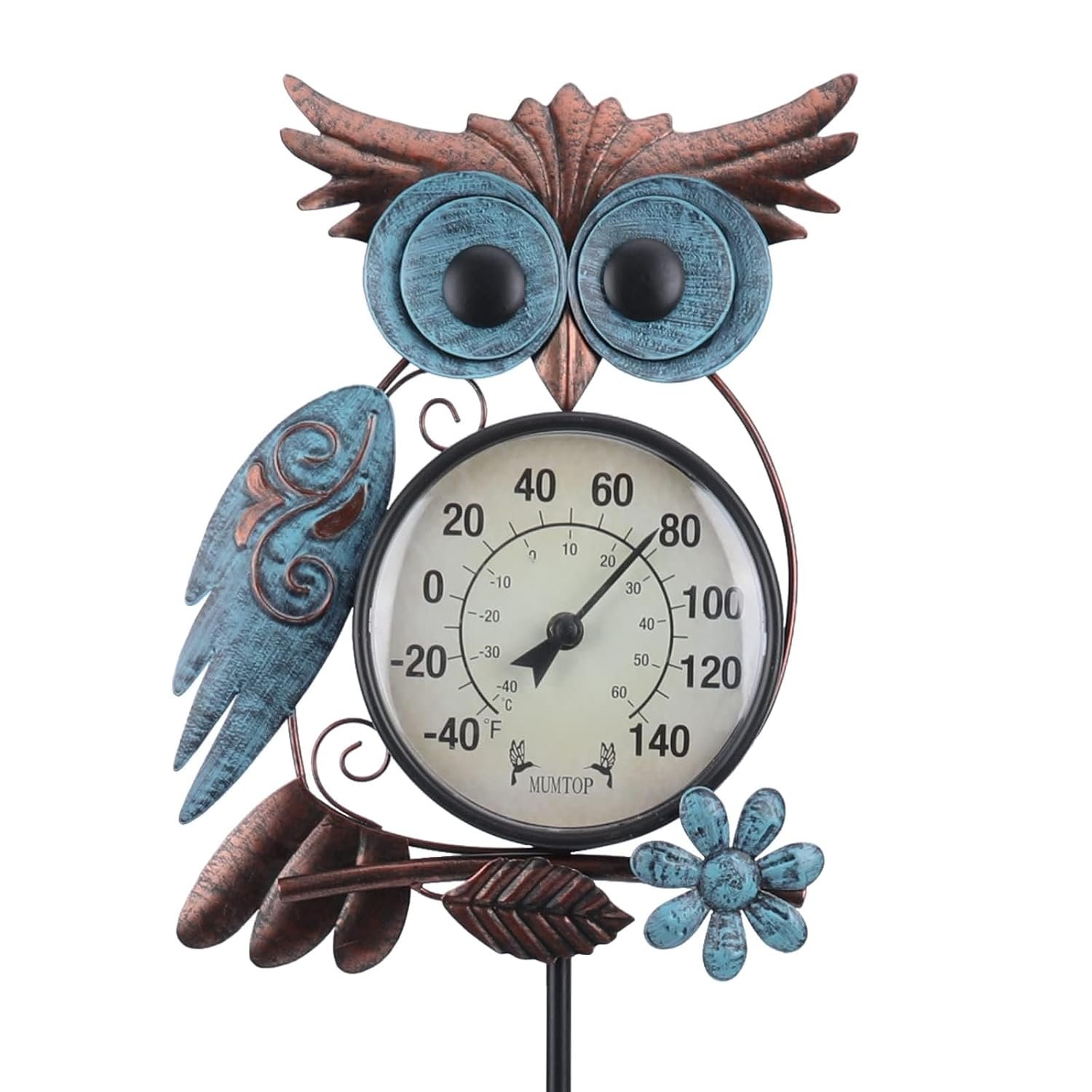 MUMTOP Outdoor Thermometer, Owl Outside Decor for Patio, Yard and Garden | No Battery Needed Garden Stake Wall Art Gifts Idea Waterproof