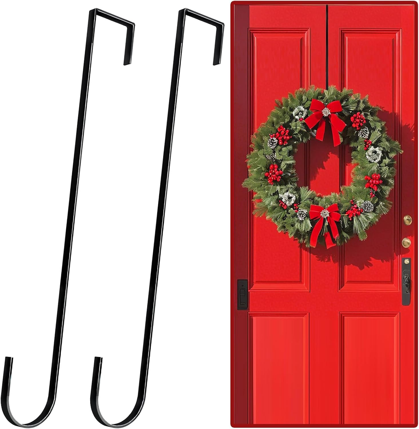12″ Wreath Hangers for Front Door,2 Pack Wreath Door Hanger,Non Scratch Over The Door Hooks Halloween Christmas Easter Decorations Welcome Sign for Front Door Décor, Slim Hangers