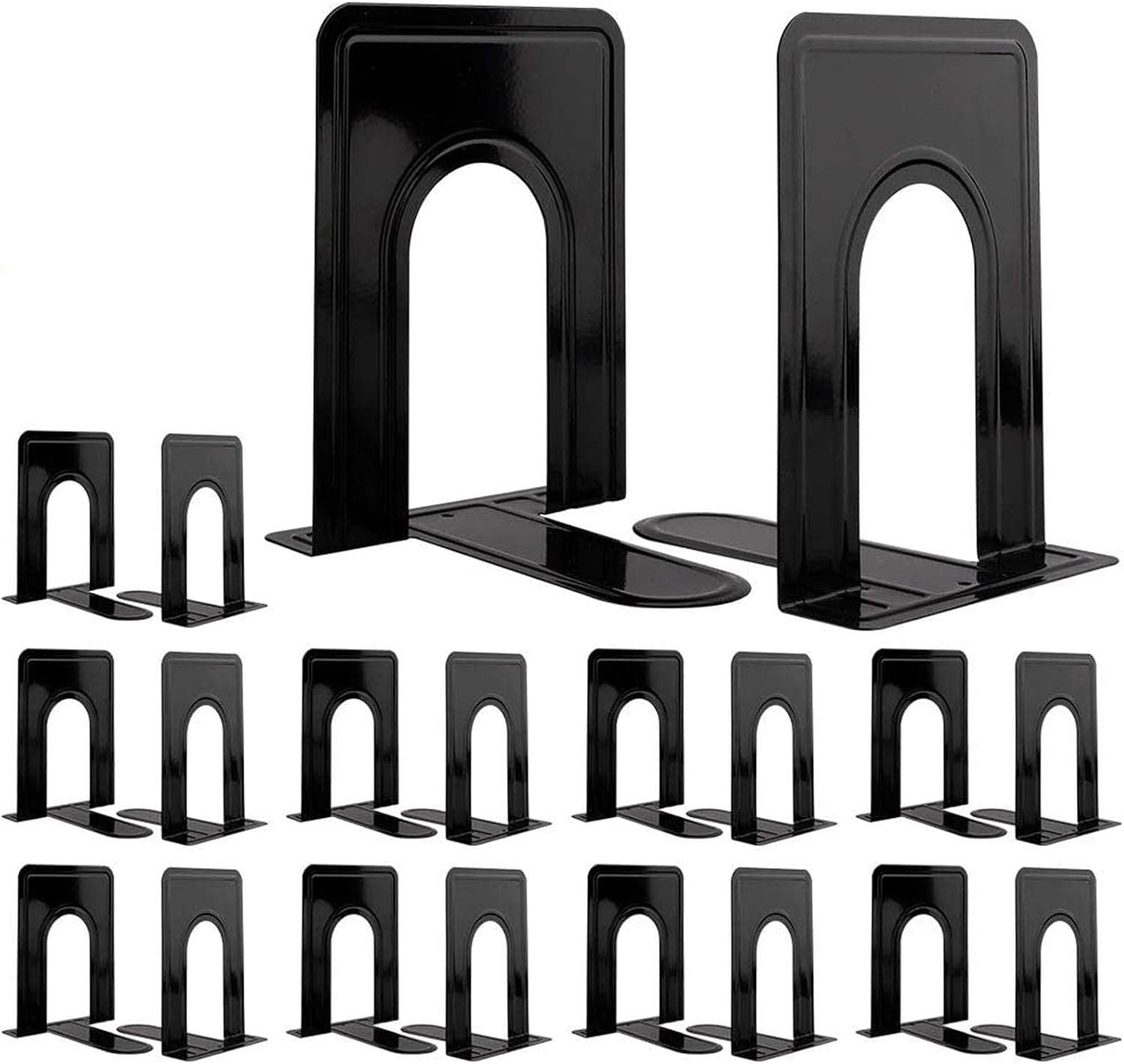 Metal Bookends 20 Pack Black Heavy Duty Nonskid Supports 6.6in | Black Metal, 10 Pairs, Plain L-Shape Design, Nonskid Supports, for Heavy Books Home Office School and Library Shelves
