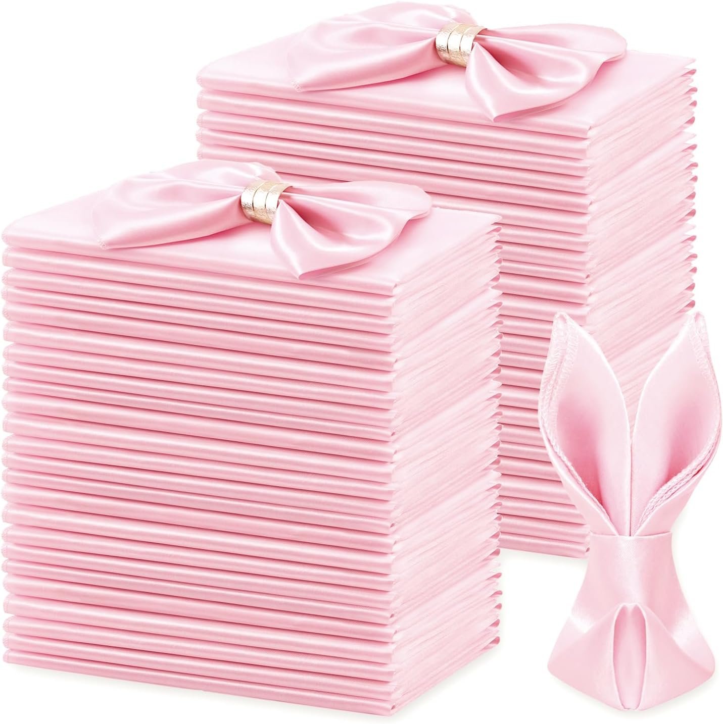 KKJIAF 50 Pcs Light Pink Silky Satin Napkins 17″ x 17″ for Wedding Party | Washable Square Table Napkins for Wedding Dinner Party, Ultra-Smooth Satin, Tight Sewn Edges, Foldable Multi-Shape