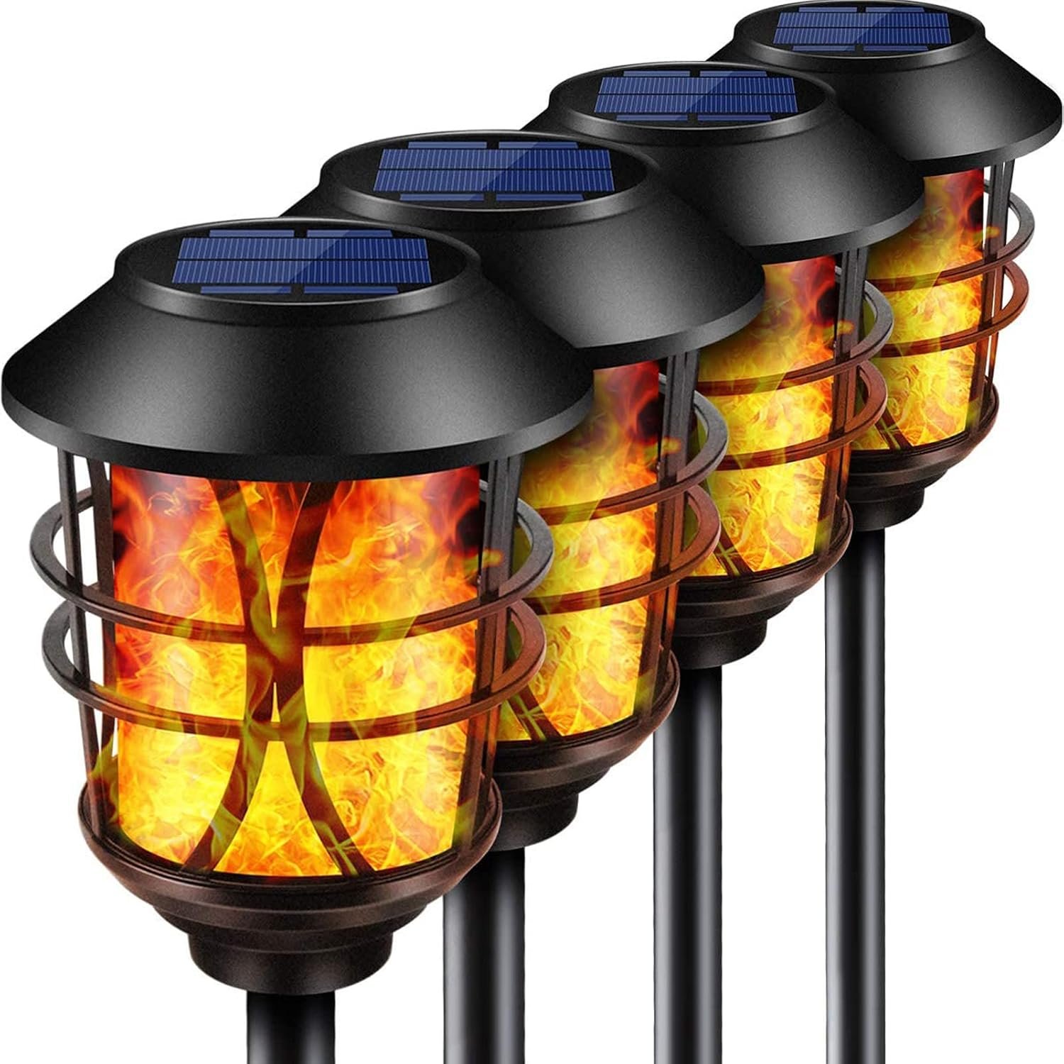 TomCare Solar Lights Outdoor Metal Flickering Flame Torch Lights, 4 Pack | Realistic Flame Effect, Heavy Duty, Charges in 6-8 Hours, 10-12-Hour Runtime, IP65 Waterproof for Pathway, Yard, Garden