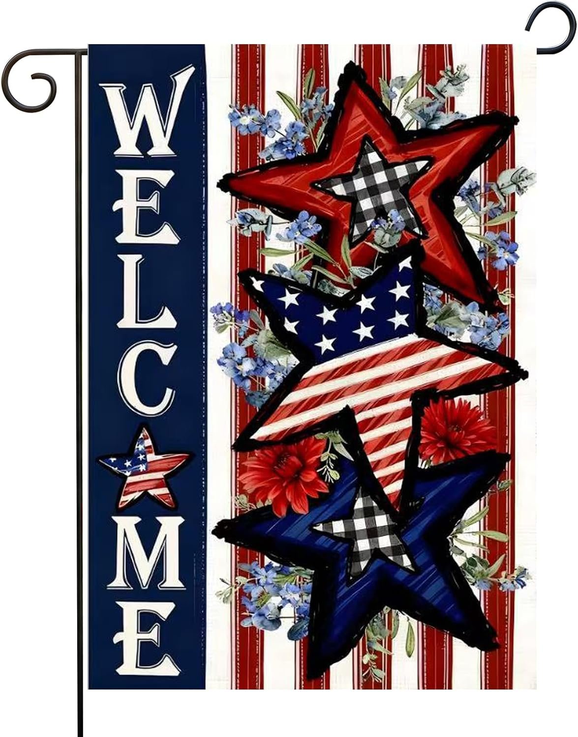 4th of July Patriotic Stars and Stripes Summer Garden Flag 12×18 Inch, Double-Sided Burlap Yard Flag Outside for Memorial Day Independence Day Outdoor Decoration Holiday Festivities (Garden Size-12 x 18″)
