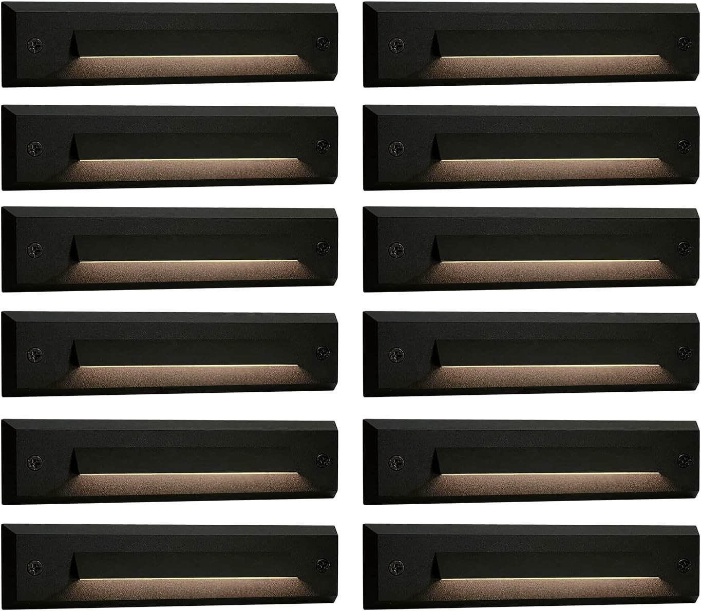12 Pack Low Voltage 9-15V AC/DC LED Linear Step Lights, 2W Landscape Cutoff Stair Riser Light, Outdoor Waterproof Accent Lighting Fixtures, Die-cast Aluminum, Black Powder Coated Finish