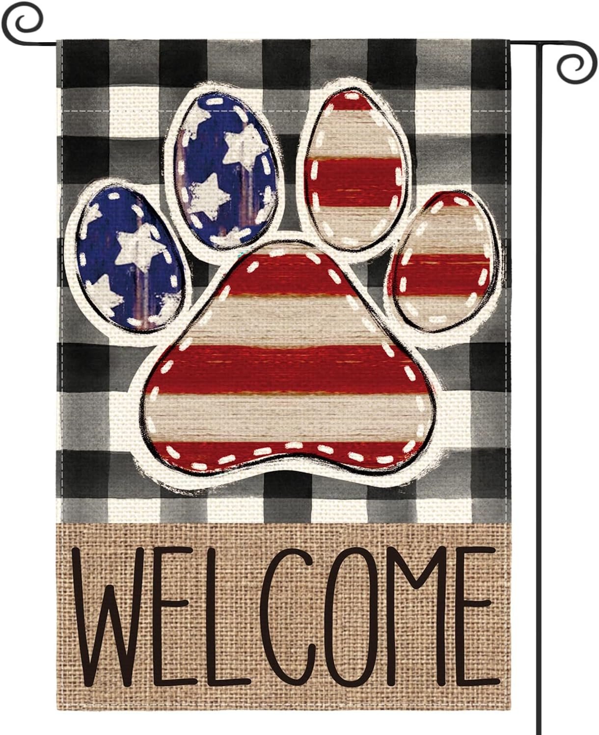 AVOIN colorlife Welcome Paw Patriotic 4th of July Garden Flag 12×18 Inch | Double Sided, Weather & Fade Resistant, Yard Outdoor Decoration, for Outside, Buffalo Plaid, Memorial Day