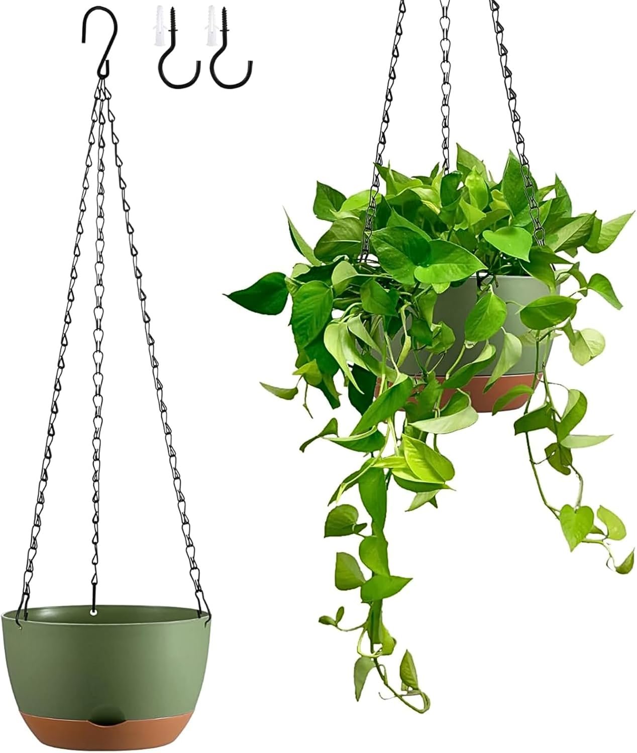 Set of 2-8 Inch Hanging Planters for Indoor Outdoor Plants | Self-Watering Hanging Flower Pots with Drainage Hole & Removable Water-Storage Tray (Hooks)