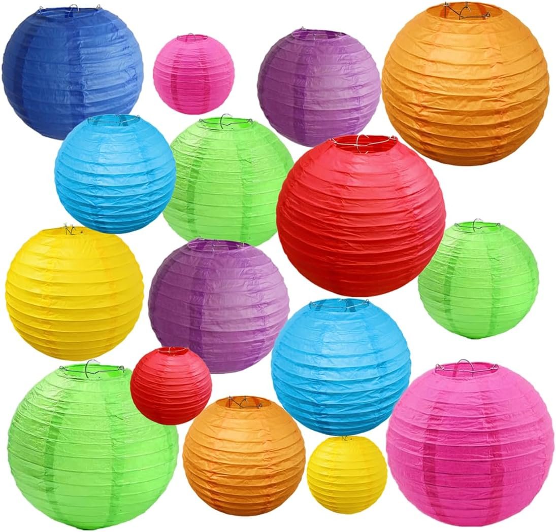 16pcs Mixed Size Colorful Paper Lanterns (4/6/8/10 Inch) for Party Decor