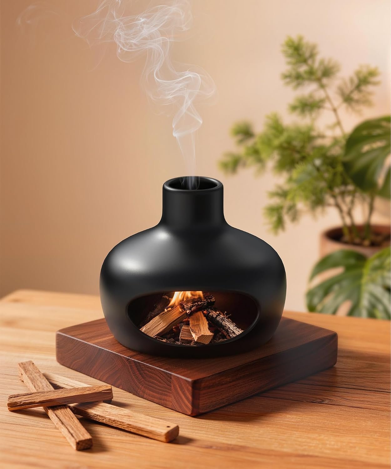 Palo Santo Holder – Modern Chiminea Incense Burner for Yoga, Meditation, and Anxiety Relief – Wood Sticks Dish, Sage Ash Catcher, Smudge Bowl, Cone Burner – Cauldron