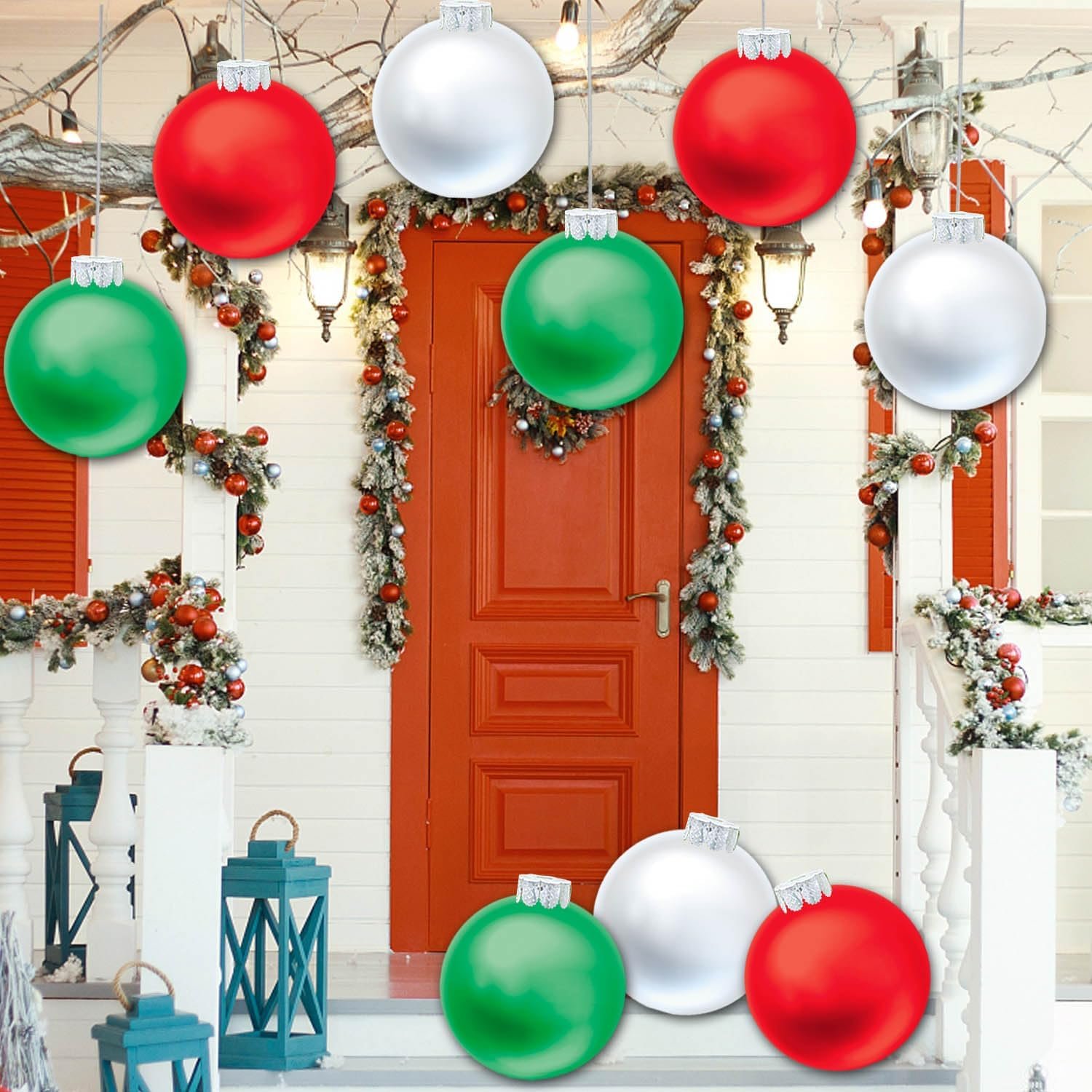 YHFUISK 9 PCS Outdoor Christmas Decorations,11 Inch Large Inflatable Christmas Balls,Christmas Ornaments Decor for Front Door Yard for New Year Festive