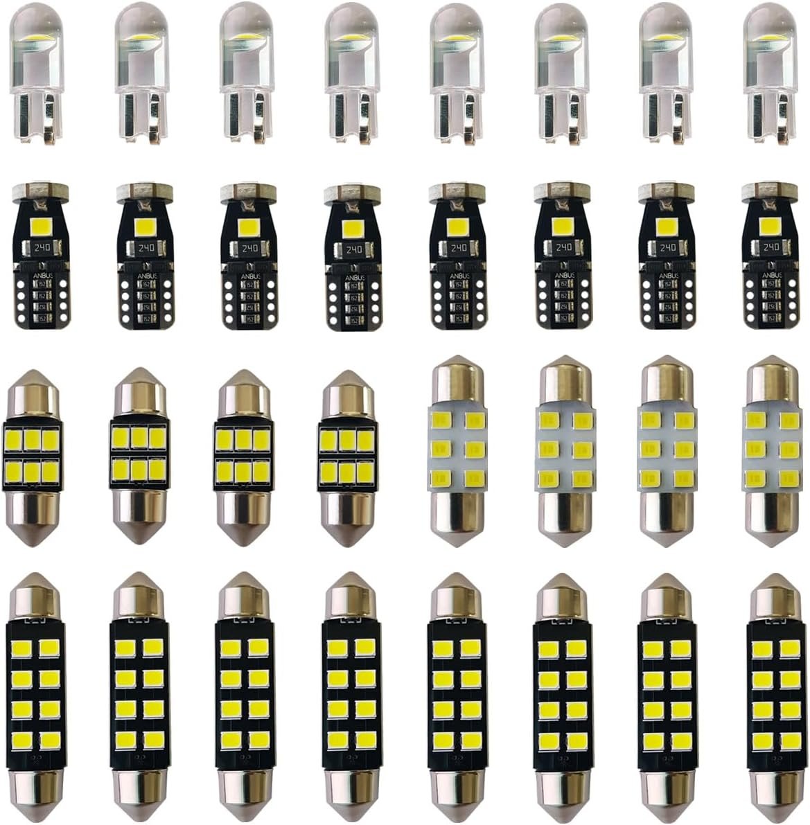 Yoper LED Bulbs Light Car Kit Set, White, 32 Pieces | T10 28mm 31mm 42mm Festoon, Interior Dome Map Door Trunk Courtesy, Replacement Bulbs