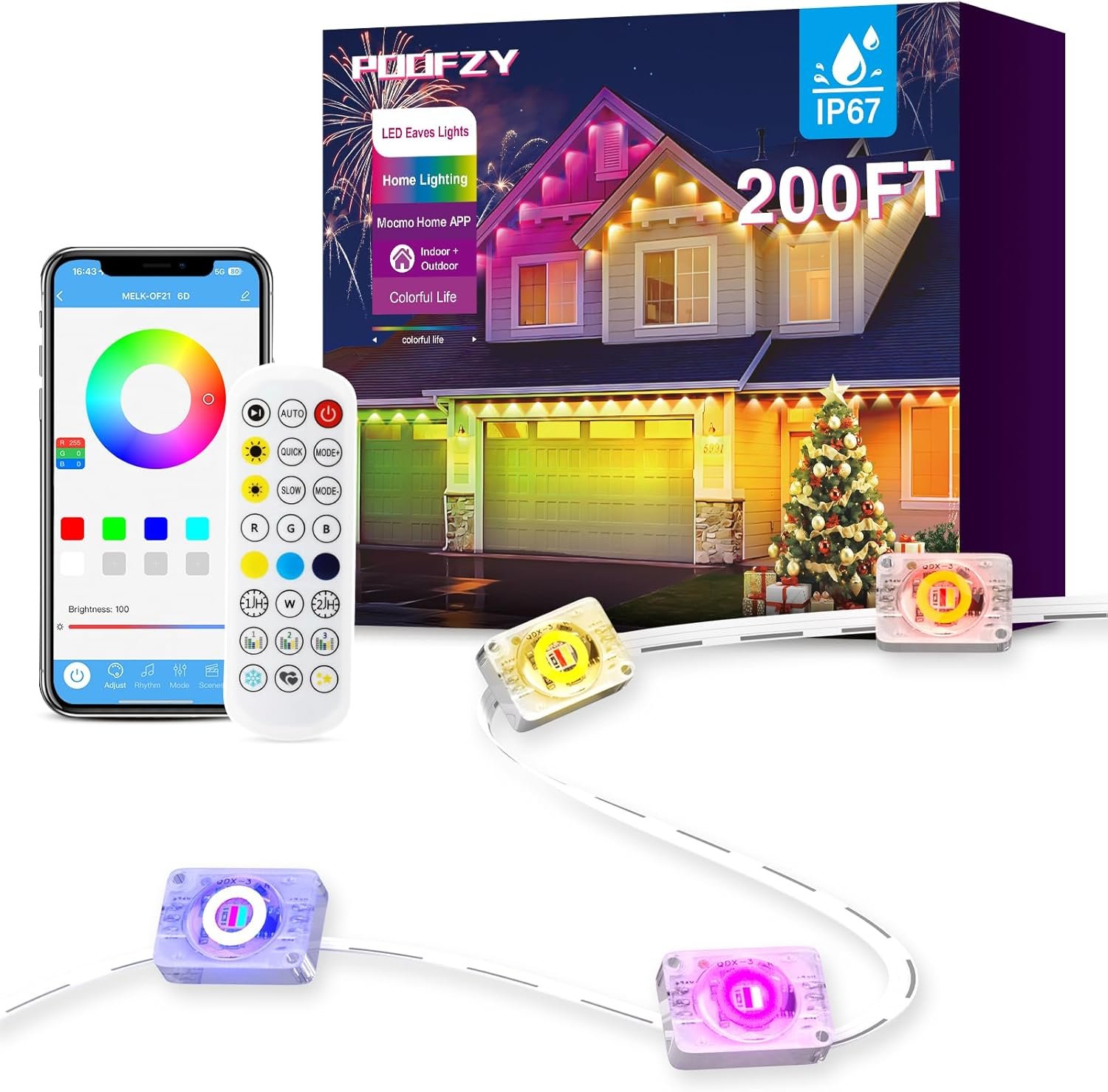 Permanent Outdoor Lights for House,200ft RGB+IC Smart Outdoor Decor, 50 Scene Modes,App/Remote Control,IP67 Waterproof,for Christmas,Easter,V-Day,Thanksgiving,Daily & Holiday Party Decor