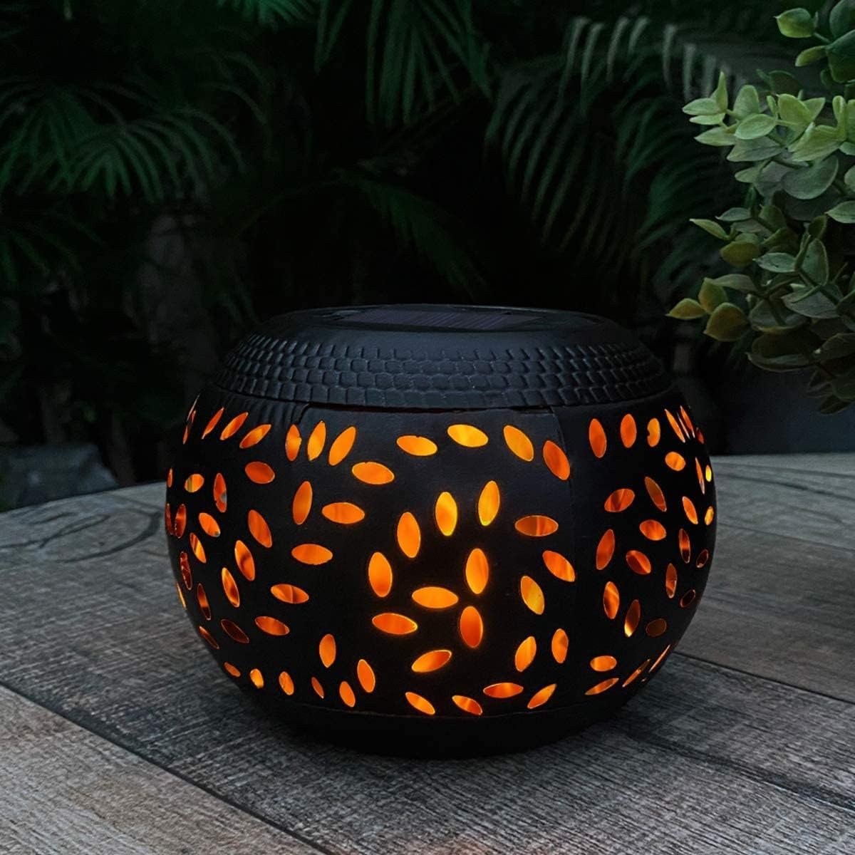 Solar Lanterns Outdoor Waterproof, Flickering Flame Solar Table Lantern | 1 Pack, Flickering Flame Glow, Glossy Black Metal Frame, IP65 Waterproof, Auto On/Off with 12H Runtime, Garden, Patio Decor