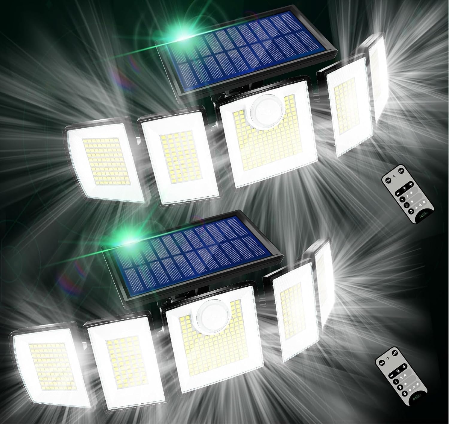 MDCMDCM Solar Lights Outdoor Waterproof Motion Sensor – 3000 Lumens 5-Head Adjustable Solar Flood Light, IP65 Waterproof Solar Security Light for Yard, Garage, Driveway, Garden