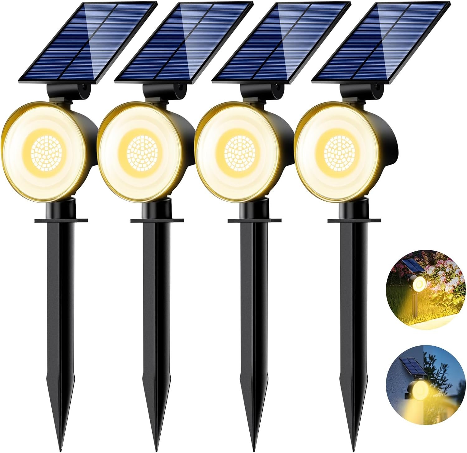 nipify Solar Spot Lights Outdoor Waterproof, Landscape Spotlights | Warm White, 4 Pack/53 LED/3 Modes, Adjustable Solar Panels, Auto On/Off, Uplights Lighting for Outside Tree Yard Flag Garden