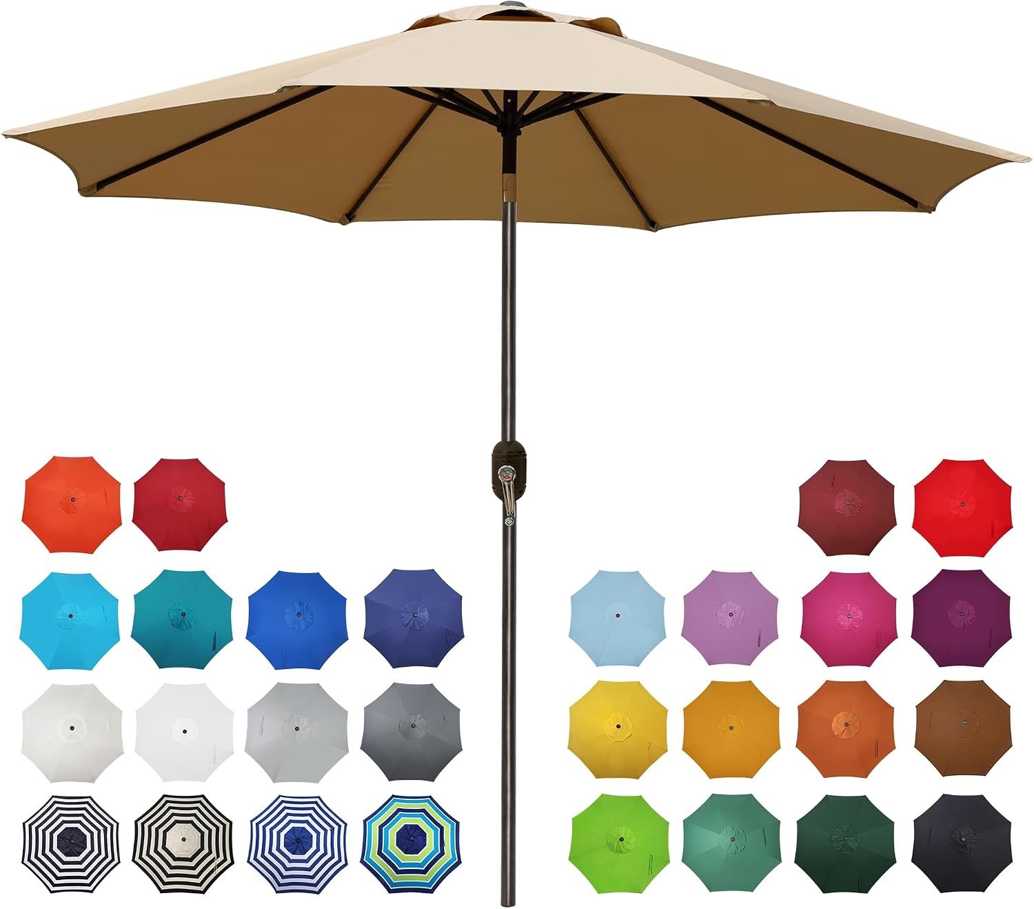 9′ Outdoor Patio Umbrella, Outdoor Table Umbrella, Yard Umbrella, Market Umbrella with 8 Sturdy Ribs, Push Button Tilt and Crank