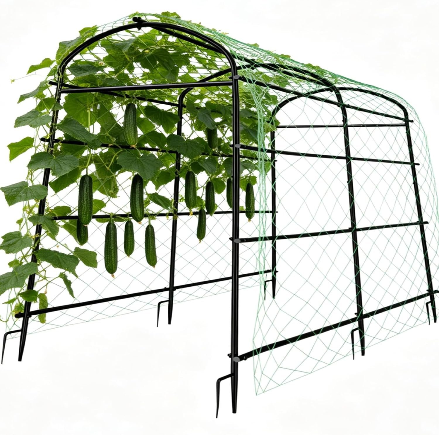 unho 87inch Garden Trellis Arch: for Climbing Plants with Net Metal | Polyethylene-Coated Anti-Rust Heavy Duty Wide Walk-Through Outdoor Arch for Cucumber Tomato Squash Zucchini Peas Grape Flower
