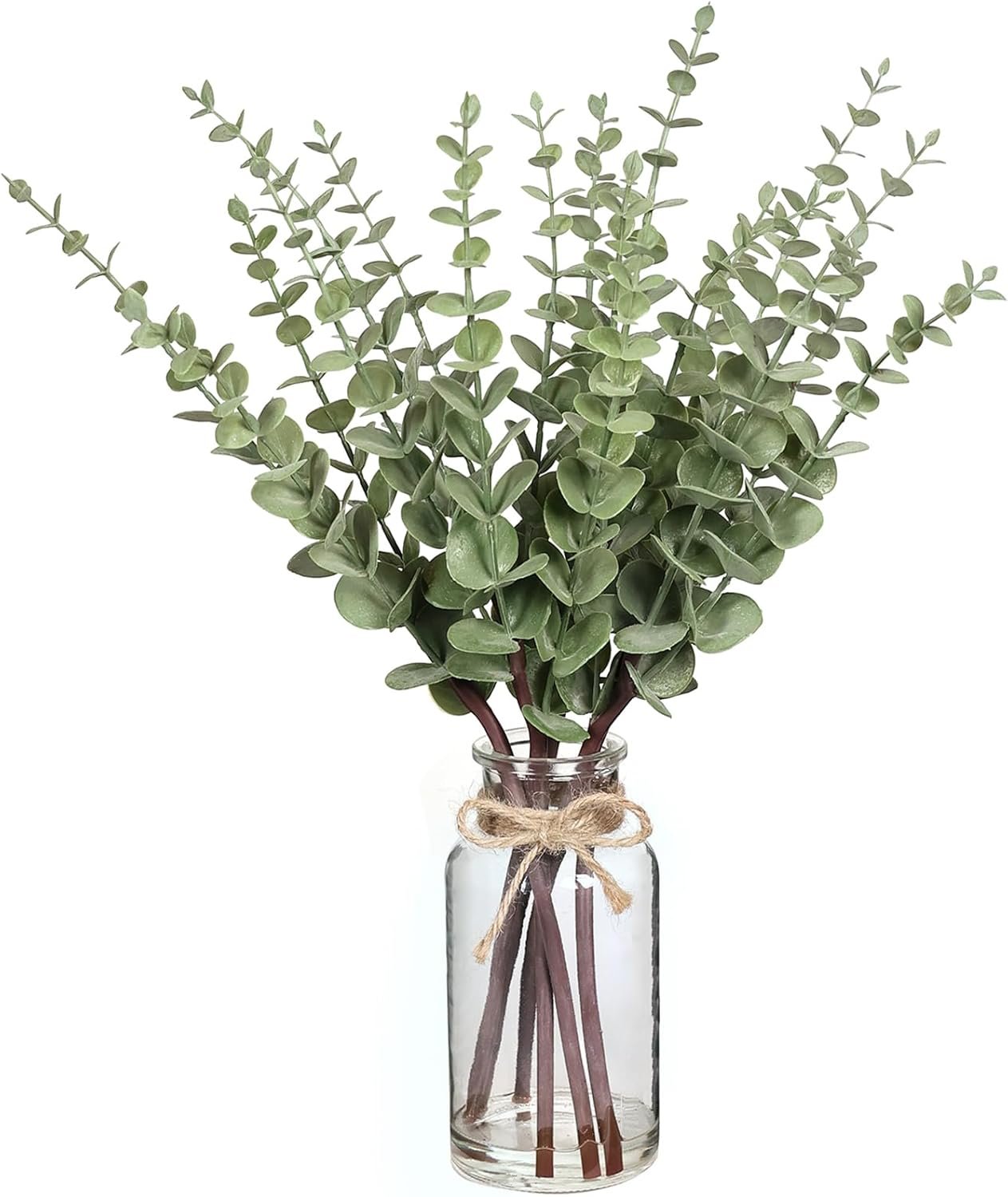 17.5″ Artificial Eucalyptus Stems in Glass Vase with Faux Water(Sage Green)