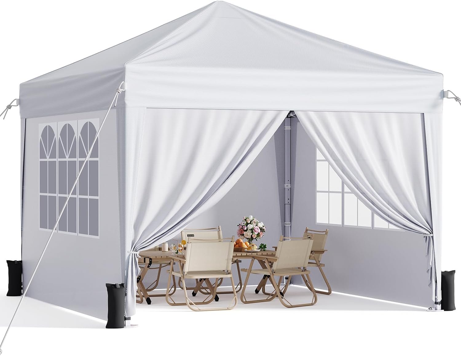 10×10 Pop Up Canopy Tent with Sidewalls, Portable Shelter,White | One-Push Center Lock, 3 Height Adjustments, Canopy Ten with Carry Bag for Backyard, Beach, Camping, Parties & Outdoor Events