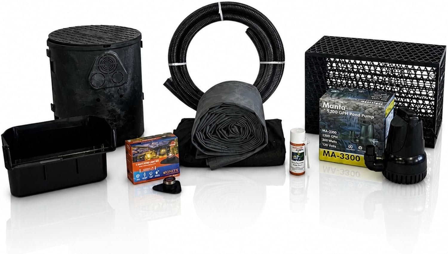 Savio Pond Free 3300 Waterfall Kit with MatrixBlox, with 10 ft by 20 ft EPDM Liner and 3,300 GPH Manta Series Submersible Pump – PSSB1