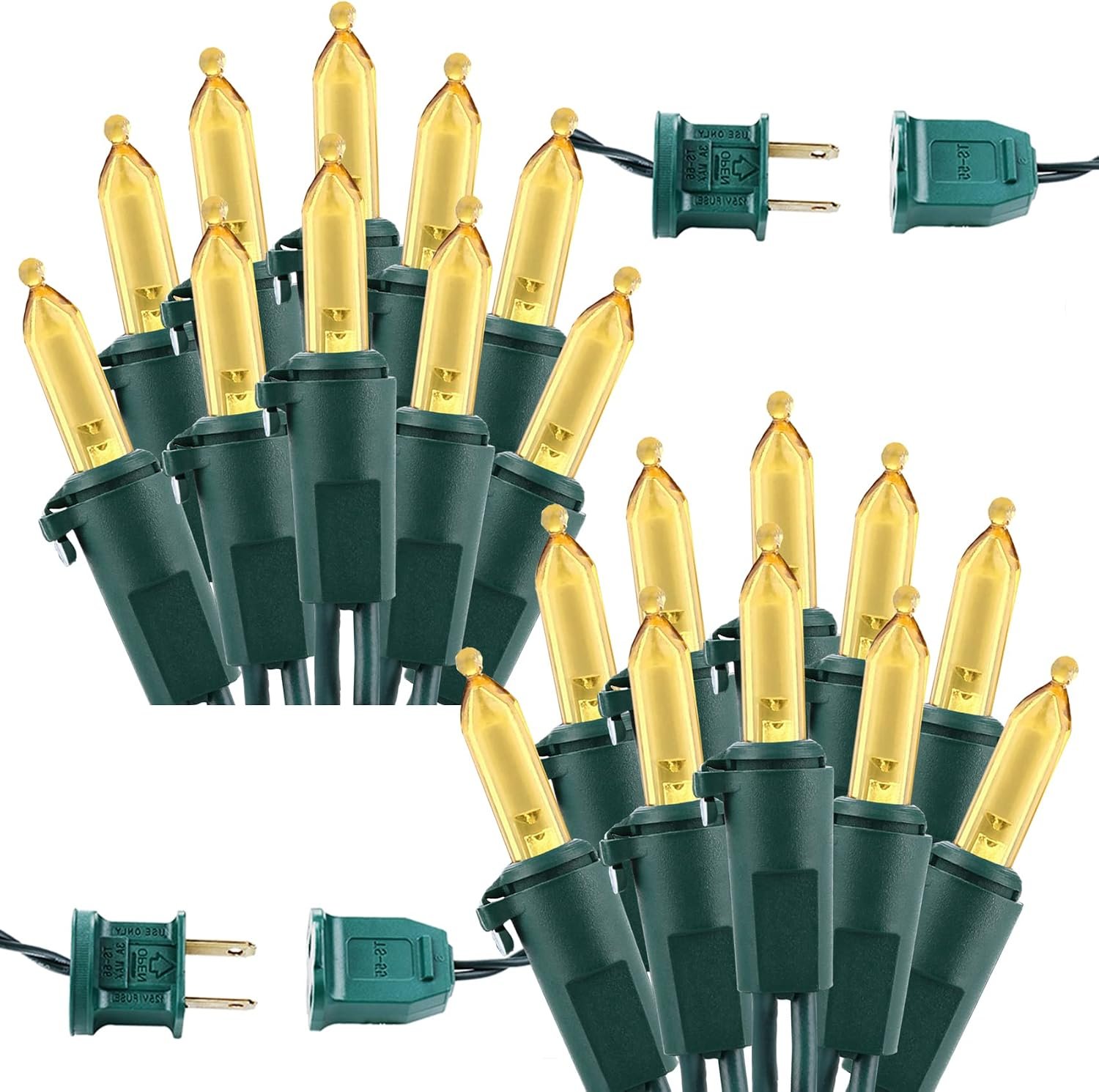 Brizled Christmas String Lights Warm White, 33 ft 100 Mini LED Connectable | 2 Pack 120V Plugin UL-certified Green Wire Plug-in Xmas Tree Light; Indoor/Outdoor Waterproof for Wedding Home Patio Decor