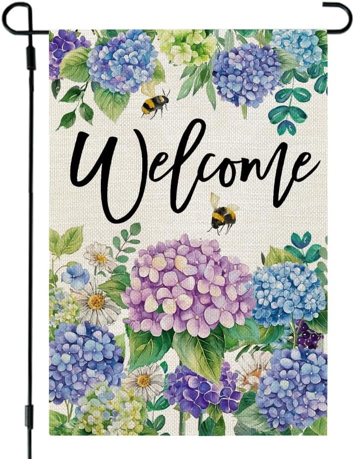 Spring Floral Hydrangea Garden Flag, 12×18 | Weather resistant, double-sided welcome yard flag. Lawn porch decor for outside
