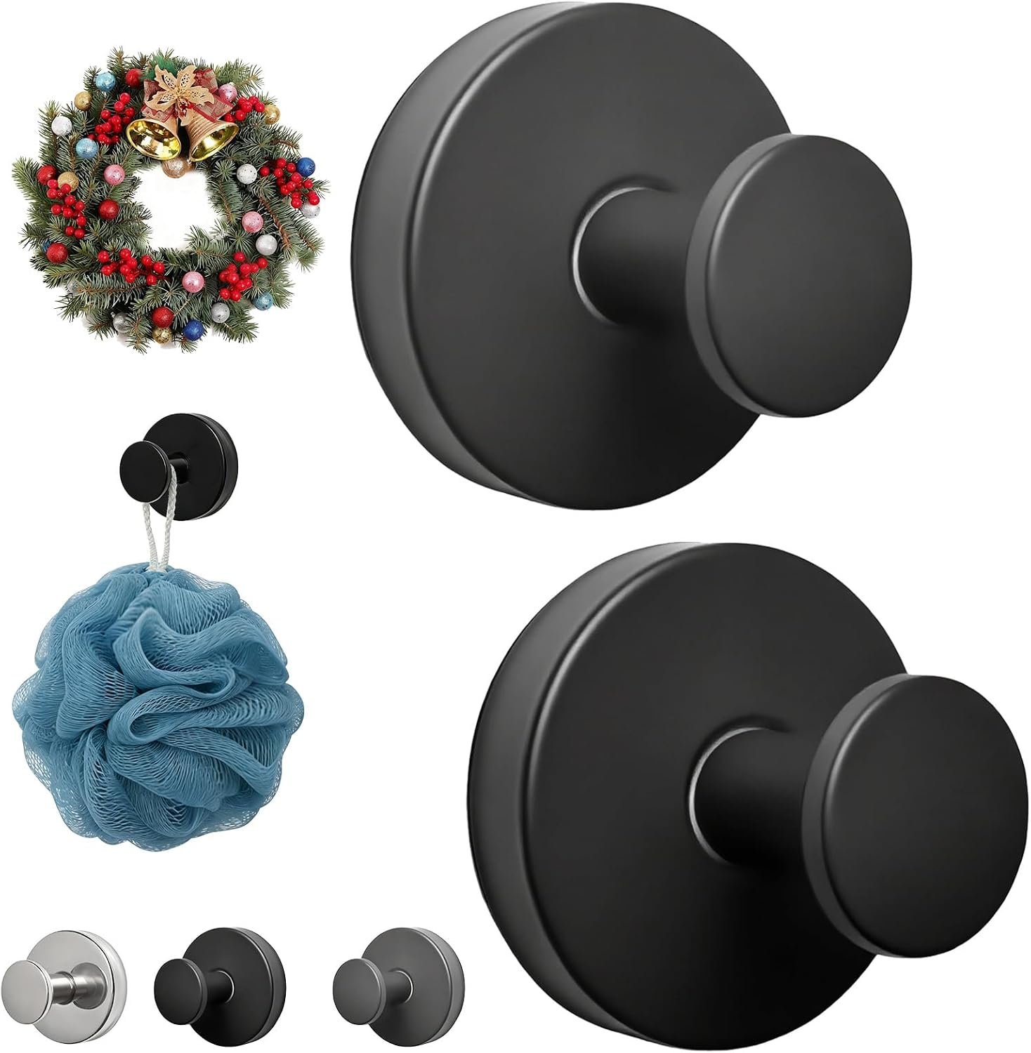 Wreath Hangers for Front Door 2 Pack for Glass Front Door | Matte Black Metal, Vacuum Suction Technology, Suction Cup Hooks for Shower, Rustproof Coating, Hooks for Walls No Damage