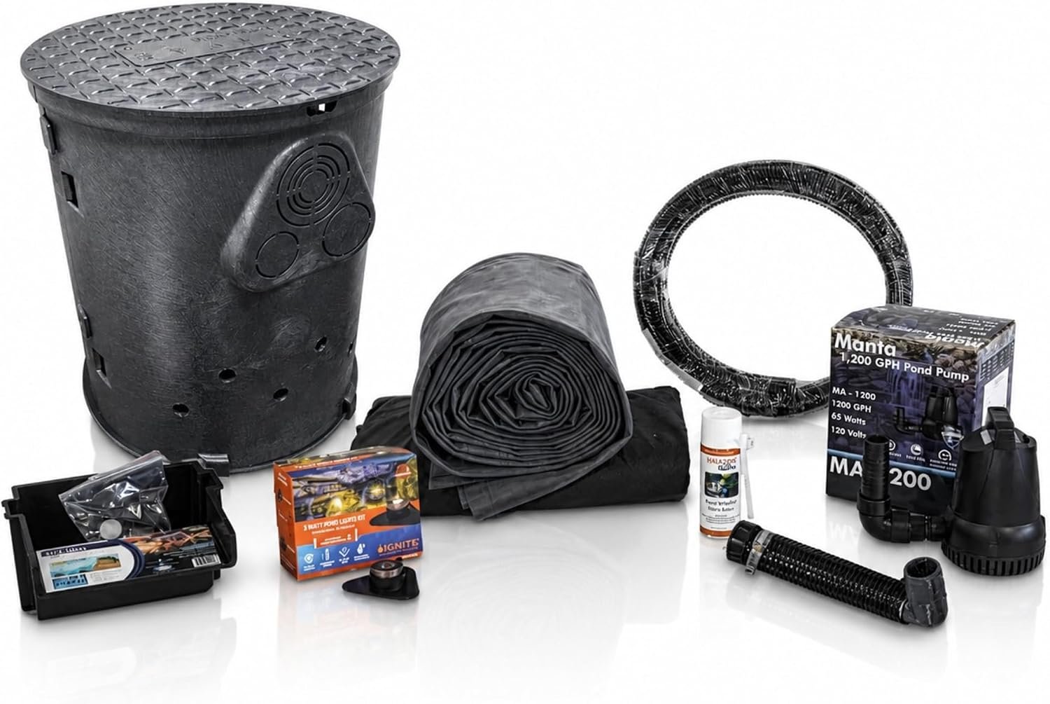 Savio 1200 Pond-Free Waterfall Kit with 1200 GPH Pump & 7.5′ x 15′ Liner | 1200 GPH pump, 7.5′ x 15′ EPDM liner, complete installation kit, child and pet friendly, ideal for pond-free waterfalls
