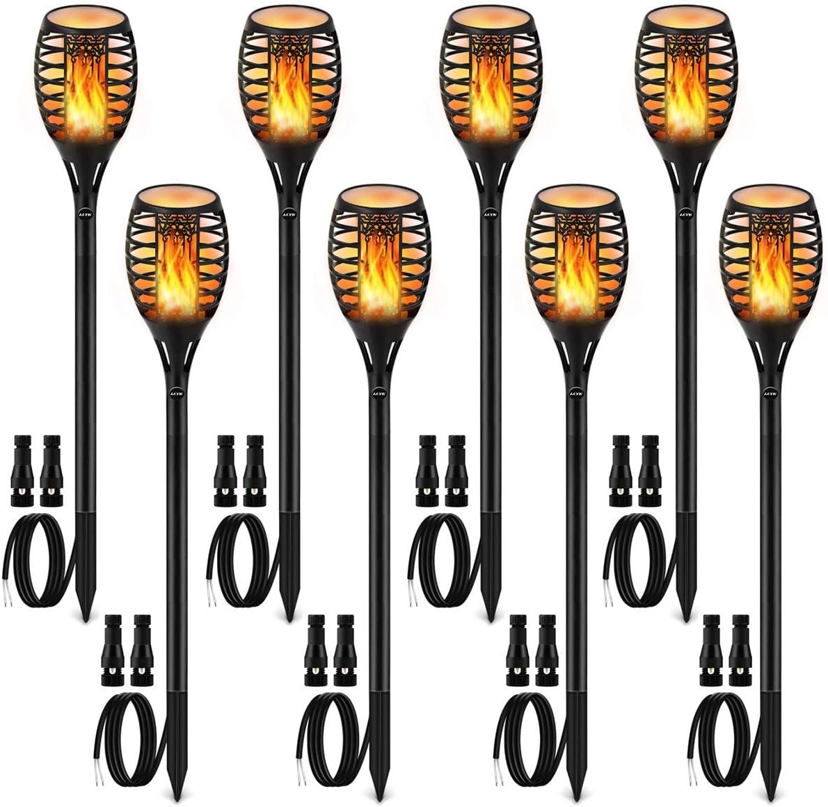 LUYE Low Voltage Torch Landscape Lights Wired Flickering Flames Torches Pathway Lights 12V Outdoor Torch Lighting with Connector Waterproof Landscape Lighting for Christmas Yard Decoration (8Pack)
