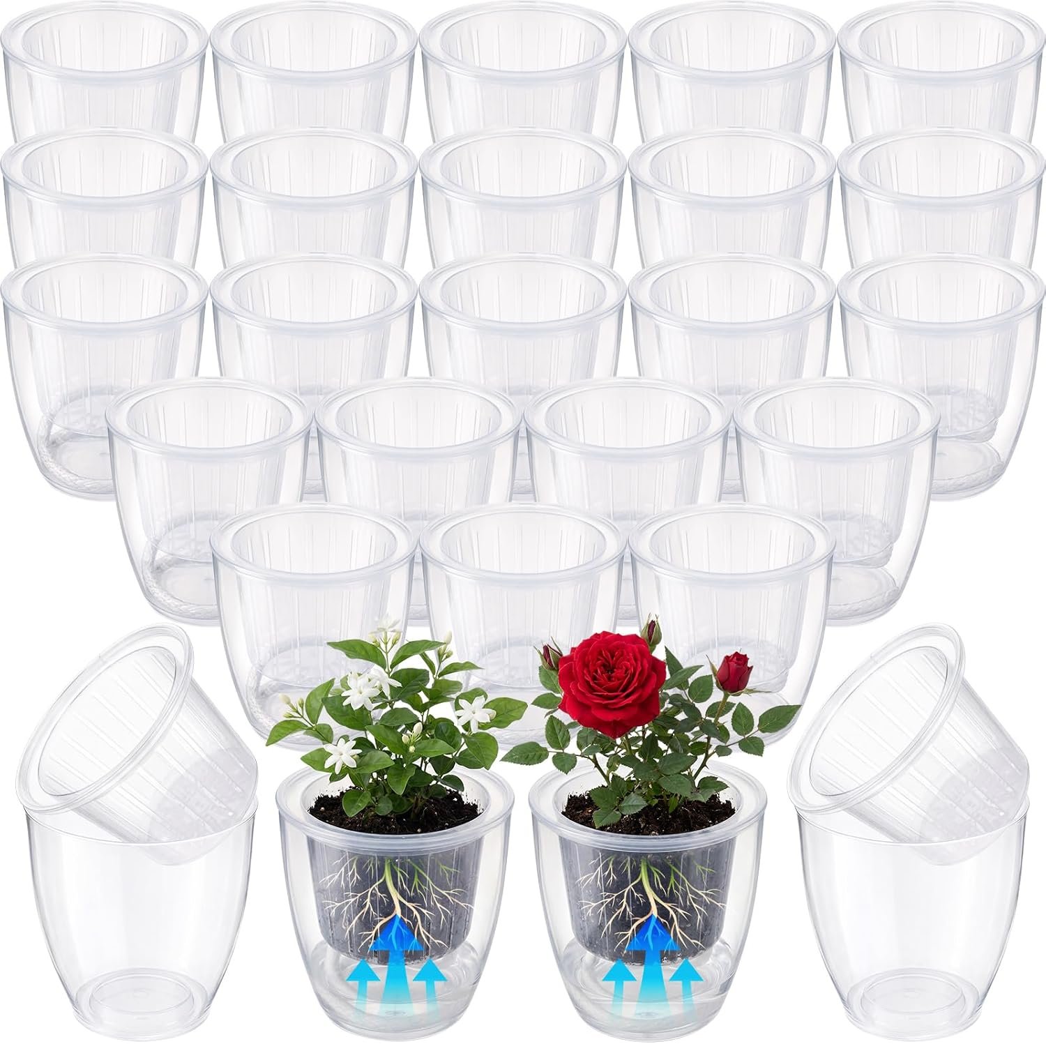36 Pcs Self Watering Pots, 3.5 Inch Plastic Plant Pot with Inner Pot Self Watering Wick Planter Pots for Indoor House Plants, Flowers, Succulents(Transparent)