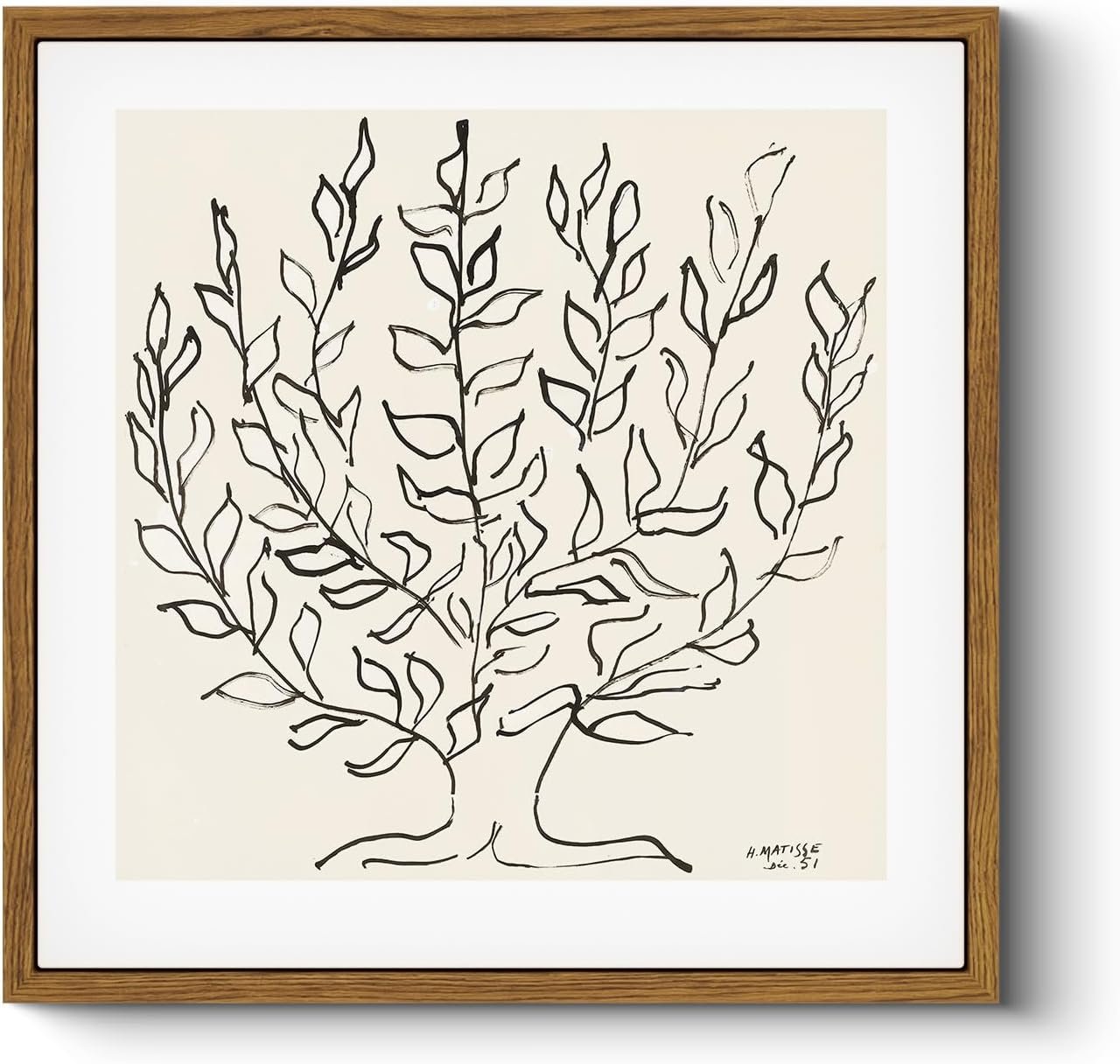 HUARCEY Vintage Framed Canvas Wall Art Plain Tree Drawing, Boho Modern Home Decor, Square Botanical Wall Art for Living Room Bedroom Bathroom, Black and White Canvas Leaf Art 10×10 Inch