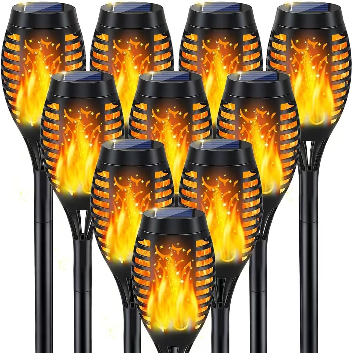10Pack Solar Torch Light Outdoor Flickering Flame for Halloween Decorations | Solar Lights for Outside Halloween Decor, Waterproof Garden Light Solar Powered, Flame Torches for Yard Pathway Decorations