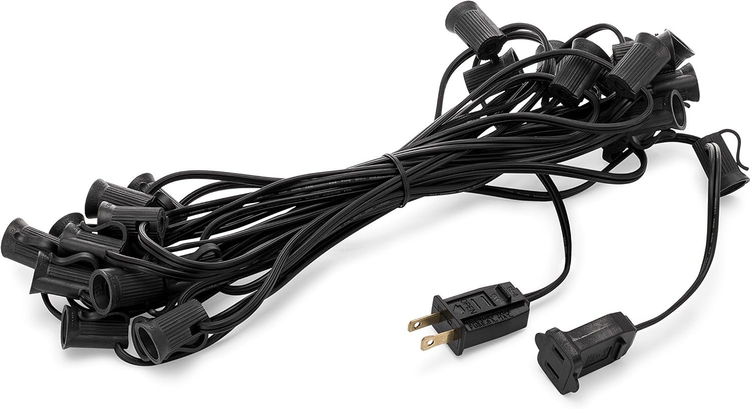 Holiday Lighting Outlet C7 Christmas Light String, Patio and Event Lighting, Black Cord, 12″ Socket Spacing SPT-1 (25”)