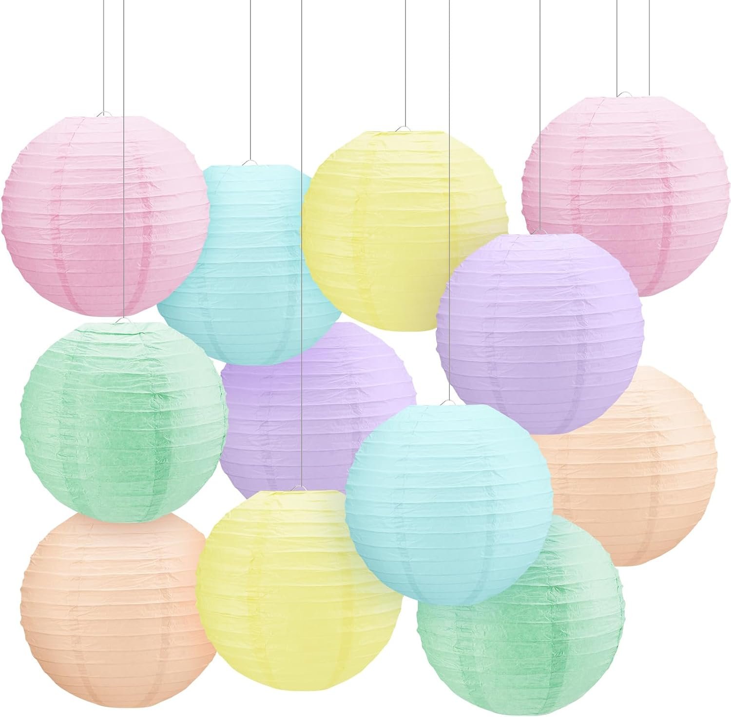 12 Pcs 10″ Cute Pastel Paper Lanterns Party Classroom Decor | Back to School Classrooms Decorations, Hanging Lanterns for Birthday Wedding Ceiling, Round Paper Decor, Assorted Colors