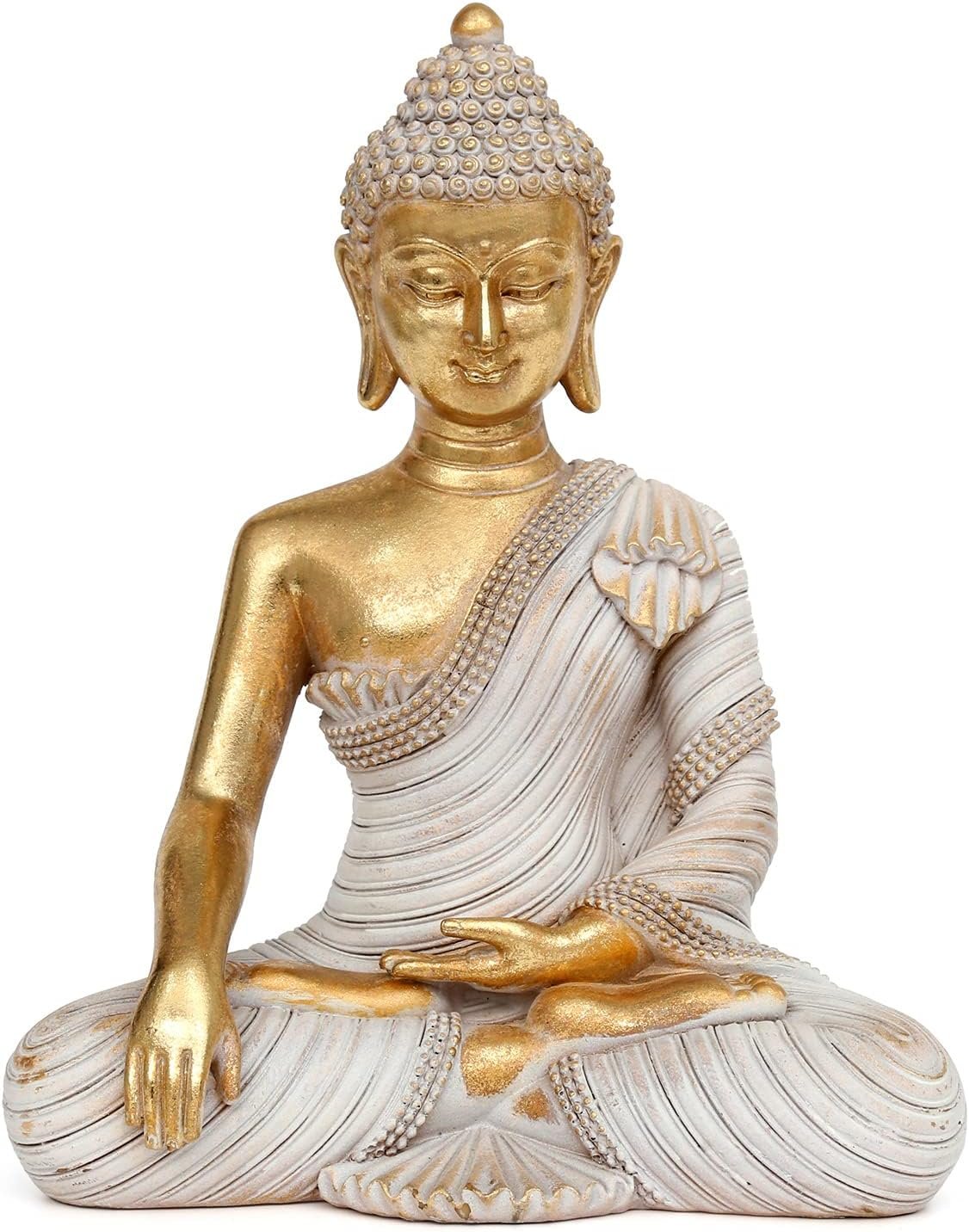 Gold Buddha Statue 10.2” – Large Indoor Buddha for Home Decor, Zen, Living Room & Meditation