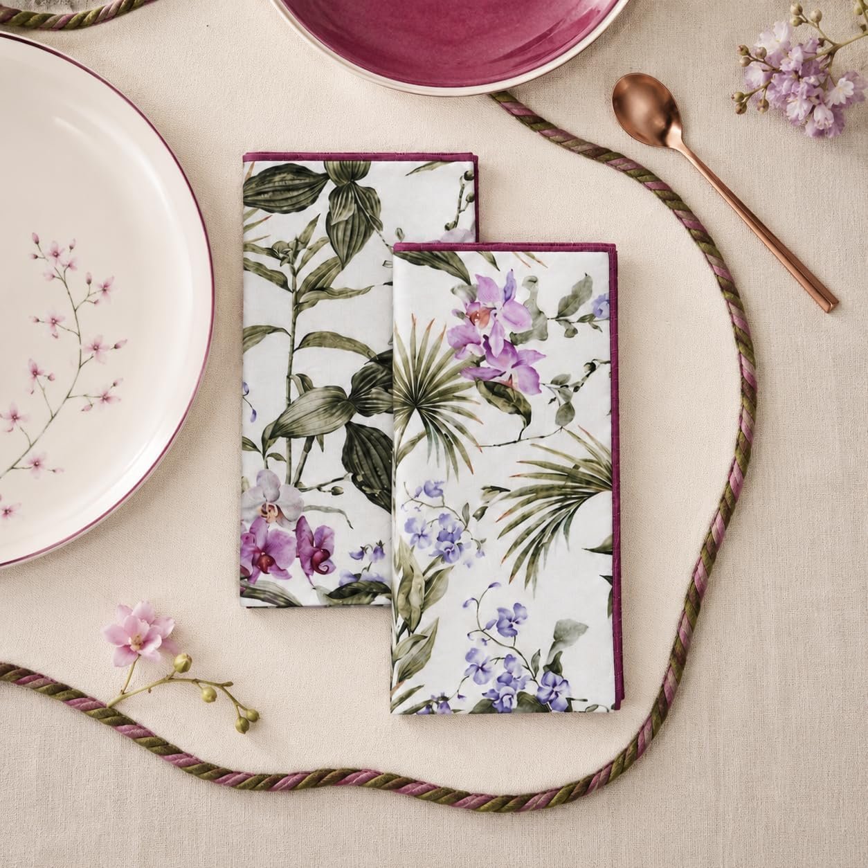 100% Cotton Printed Cloth Napkins Set of 6, 18×18 Inch Reusable Dinner Napkins, Soft Washable Floral Table Napkins for Dining, Parties & Hosting – Orchid Garden