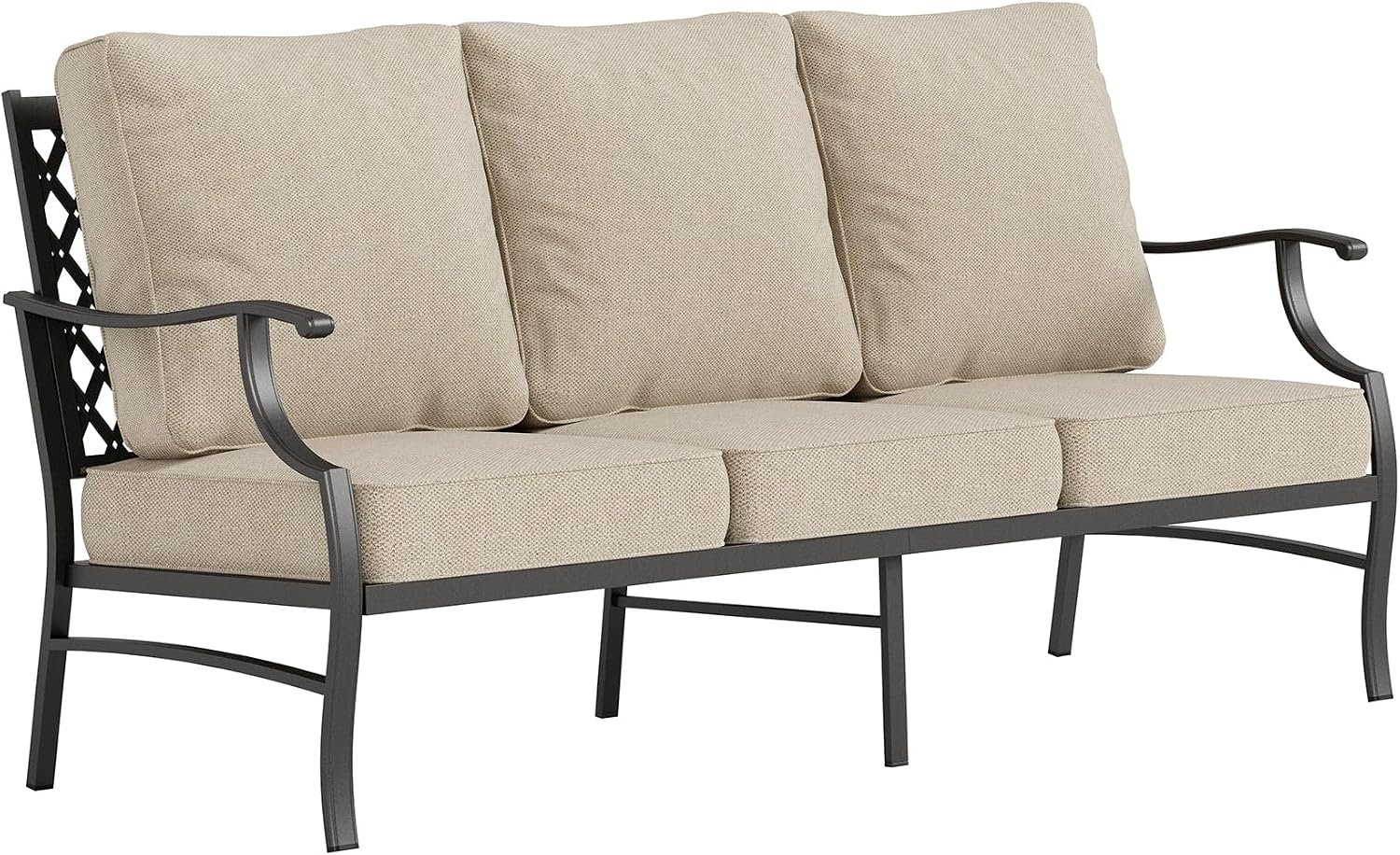 3-Seat Outdoor Patio Sofa, Metal Frame, Beige | Deep Seating, All-Weather, E-Coated and Powder-Coated Frame, 900 lb Capacity