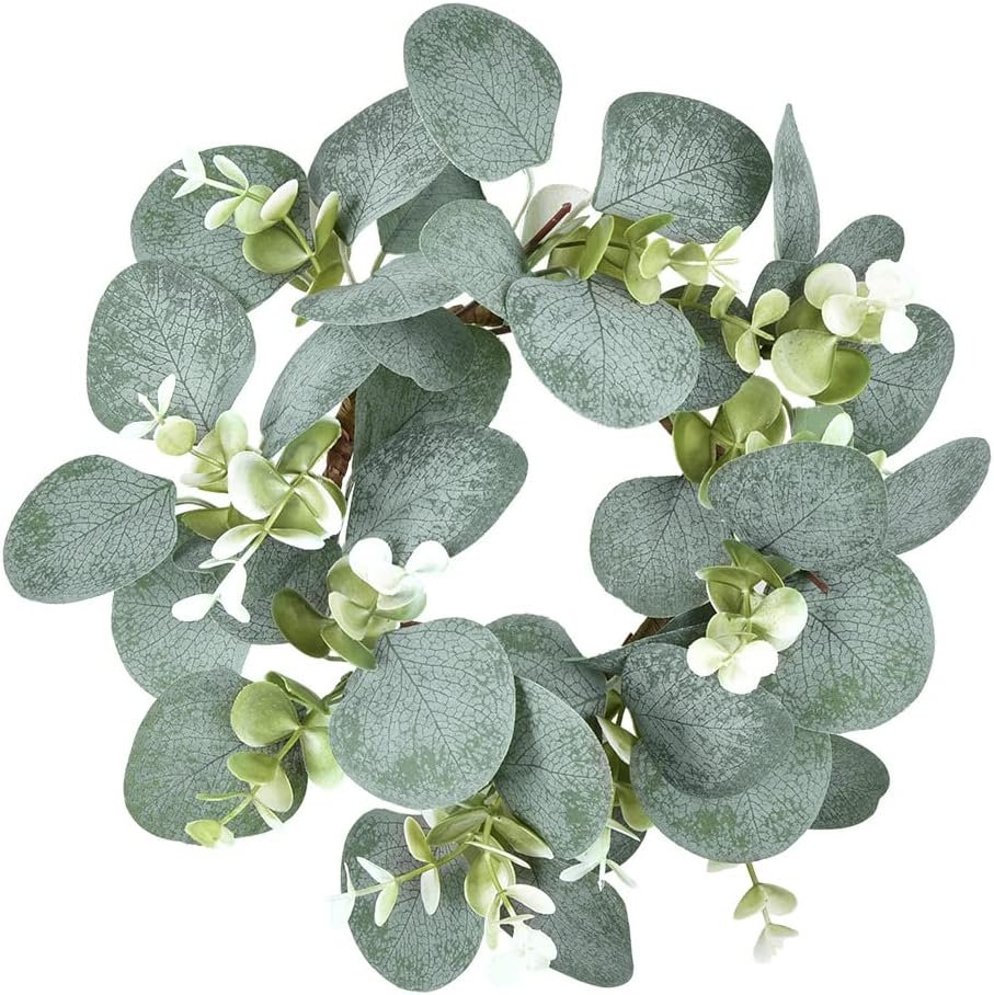 LSKYTOP Eucalyptus Faux Kitchen Cabinet Artificial Greenery Farmhouse Wreath for Door Wall Window Decor, 9Inch