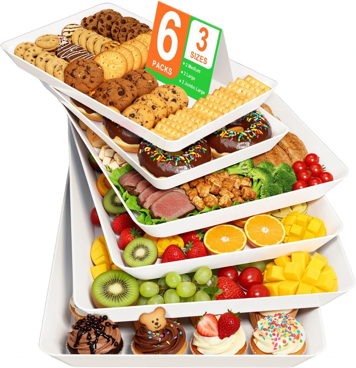 6-Pack Serving Tray in 3 Sizes, Serving Platter, Trays for Serving Food | Stackable, Reusable, for Parties, Entertaining, Camping and Food Display, Multi-Purpose Serving