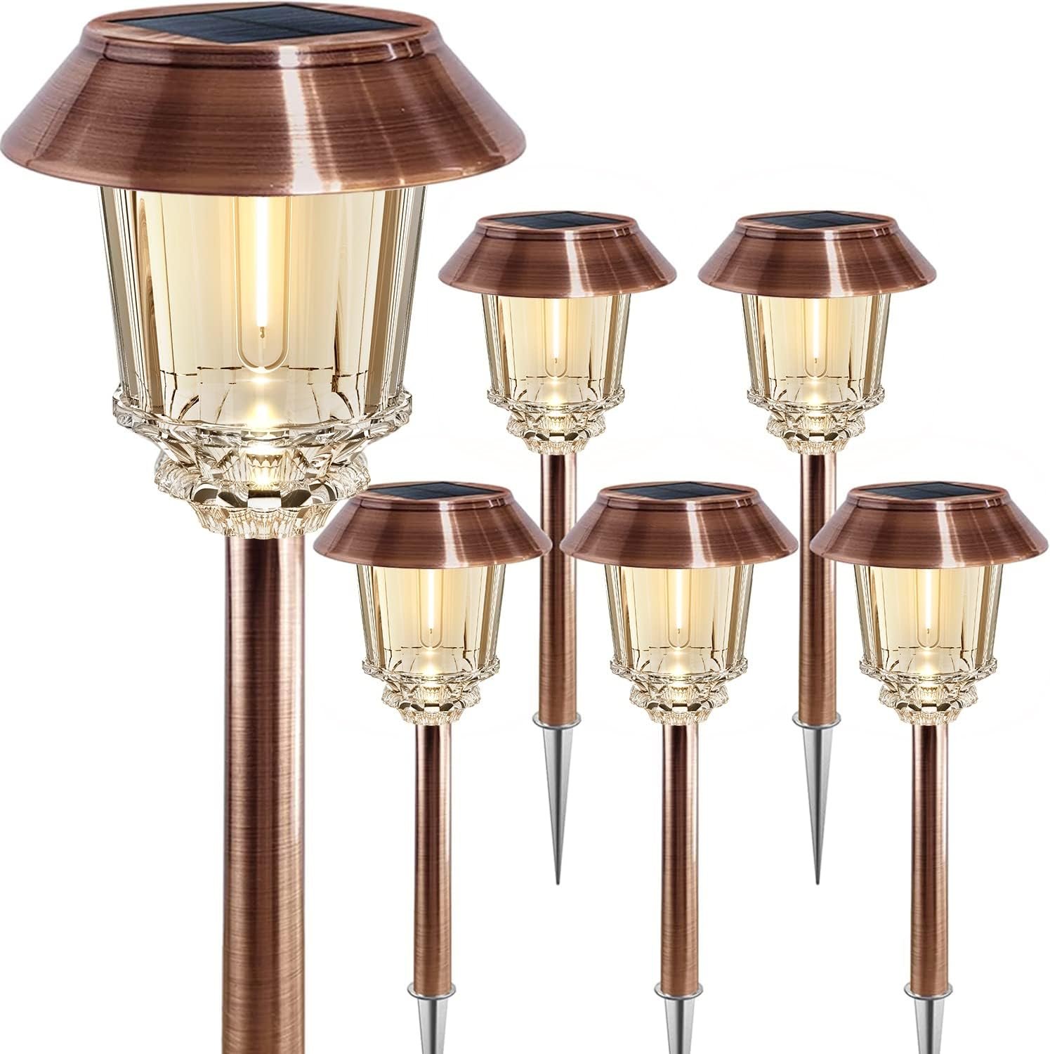 XMCOSY+ Solar Pathway Lights Outdoor – 6 Pack Solar Garden Lights, 10-40 LM Dimmable Solar Lights Outdoor Waterproof Auto On/Off IP 65 Solar Powered Landscape Lighting for Patio Walkway Driveway | Aluminum Metal Glass 40 LM Dimmable 8-12 Hours Brightness, IP65 Waterproof, Auto On/Off Solar Pathways Landscape Lights Patio