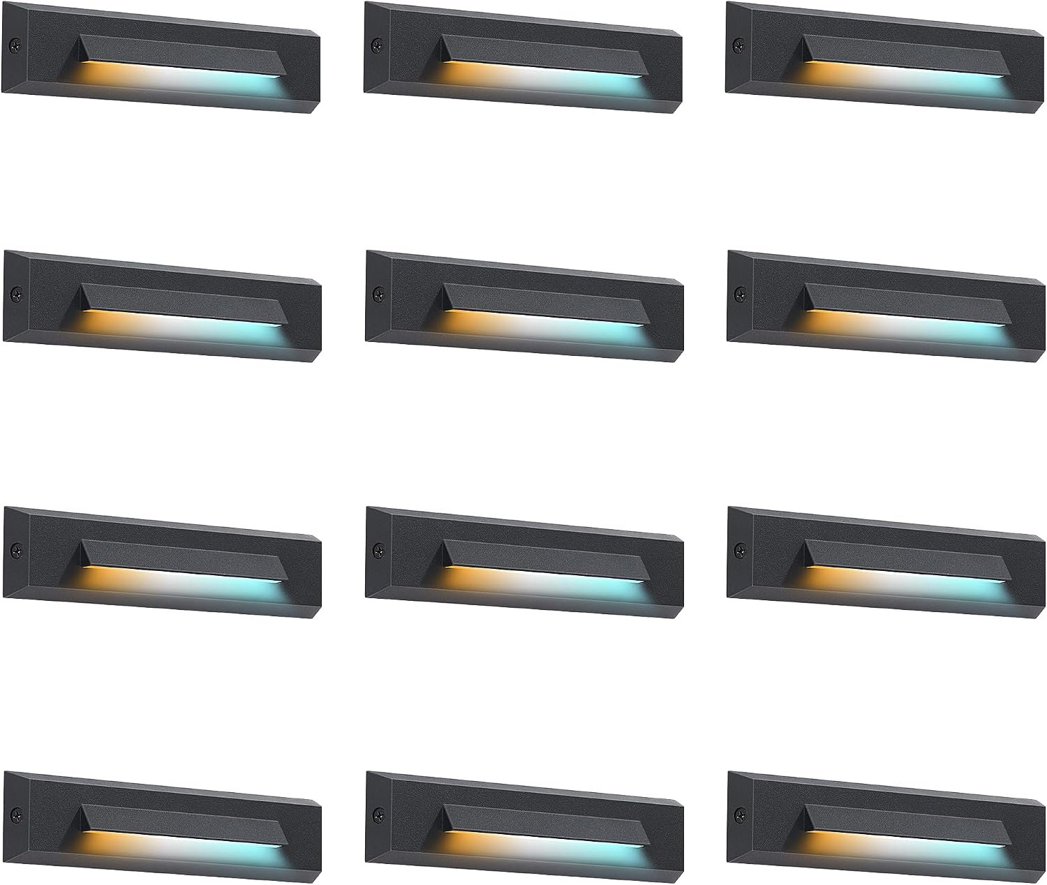 CLOUDY BAY [12 Pack] 3 Color Low Voltage 12-24V LED Step Lights Outdoor,2.5W Landscape Cutoff Stair Riser Light,Deck Step Lights Exterior Accent Lighting Fixtures,Wet Location,Black