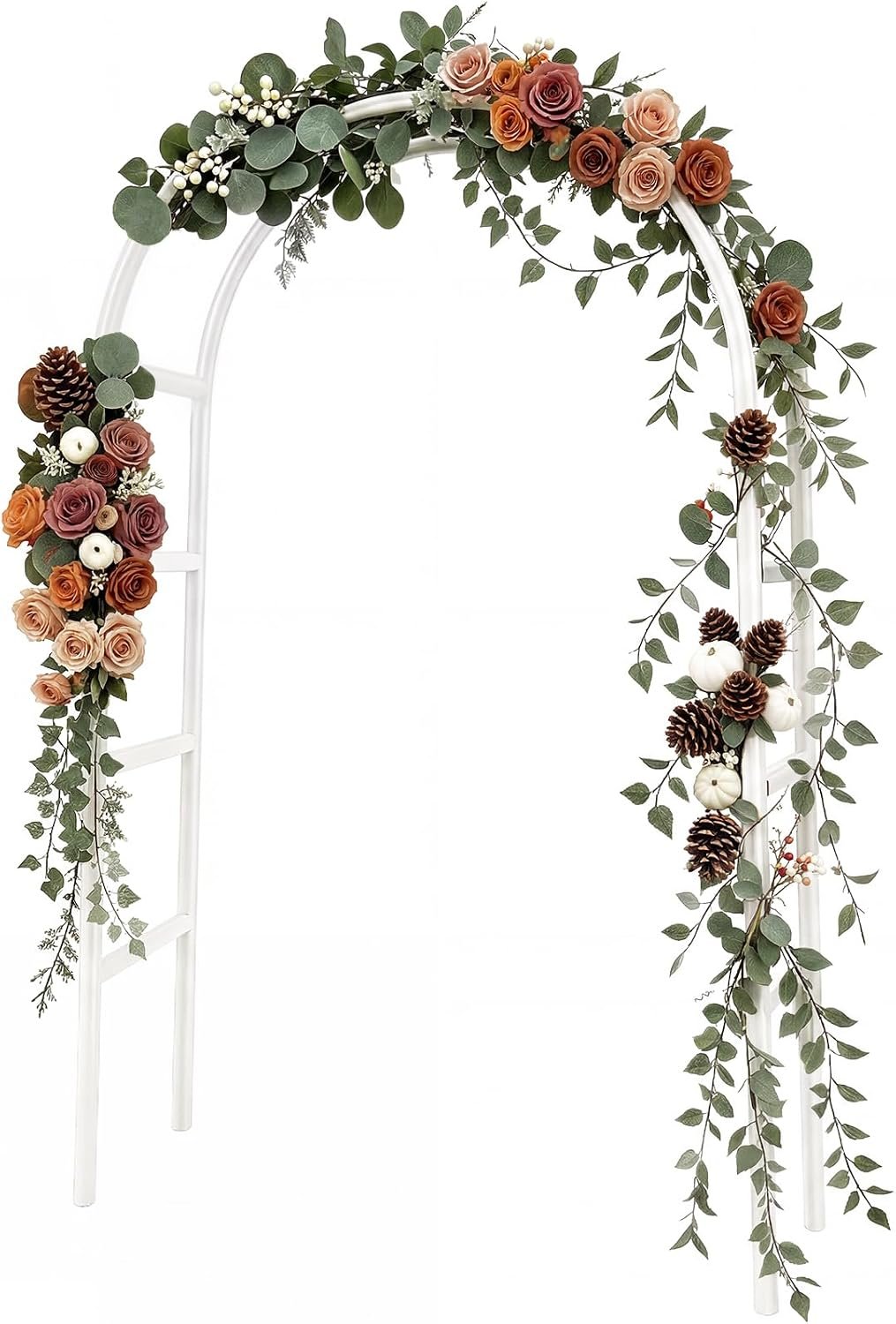 RUBFAC 7.8ft Garden Arbor, Metal Arch Frame for Wedding Ceremony | White Archway Garden Trellis for Climbing Plants Flower Rose Vines Bridal Indoor & Outdoor Party Fall Decorations
