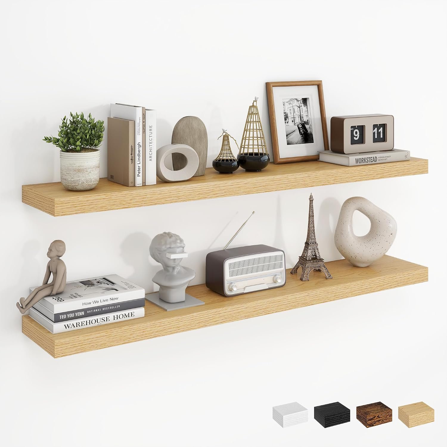 Dreamland 40Inch Floating Shelves for Wall, Rustic Wooden Storage Shelf for Living Room, Kitchen, Farmhouse, Wall Mounted Display Shelving with Invisible Heavy-Duty Metal Bracket, Set of 2 – Oak