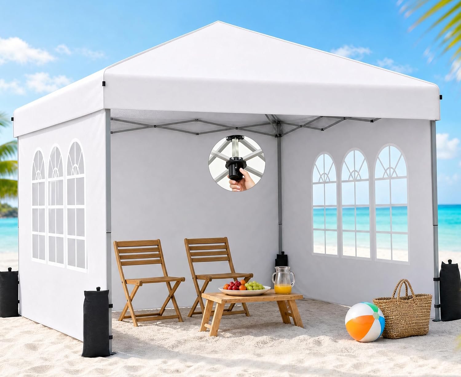 10×10 Pop Up Canopy Tent with Sidewall, Commercial, White | One Push Setup Gazebo Tent, Portable Outdoor Party Events Camping Tent with Carry bag, 3 Height Adjustment, 3 Sidewalls