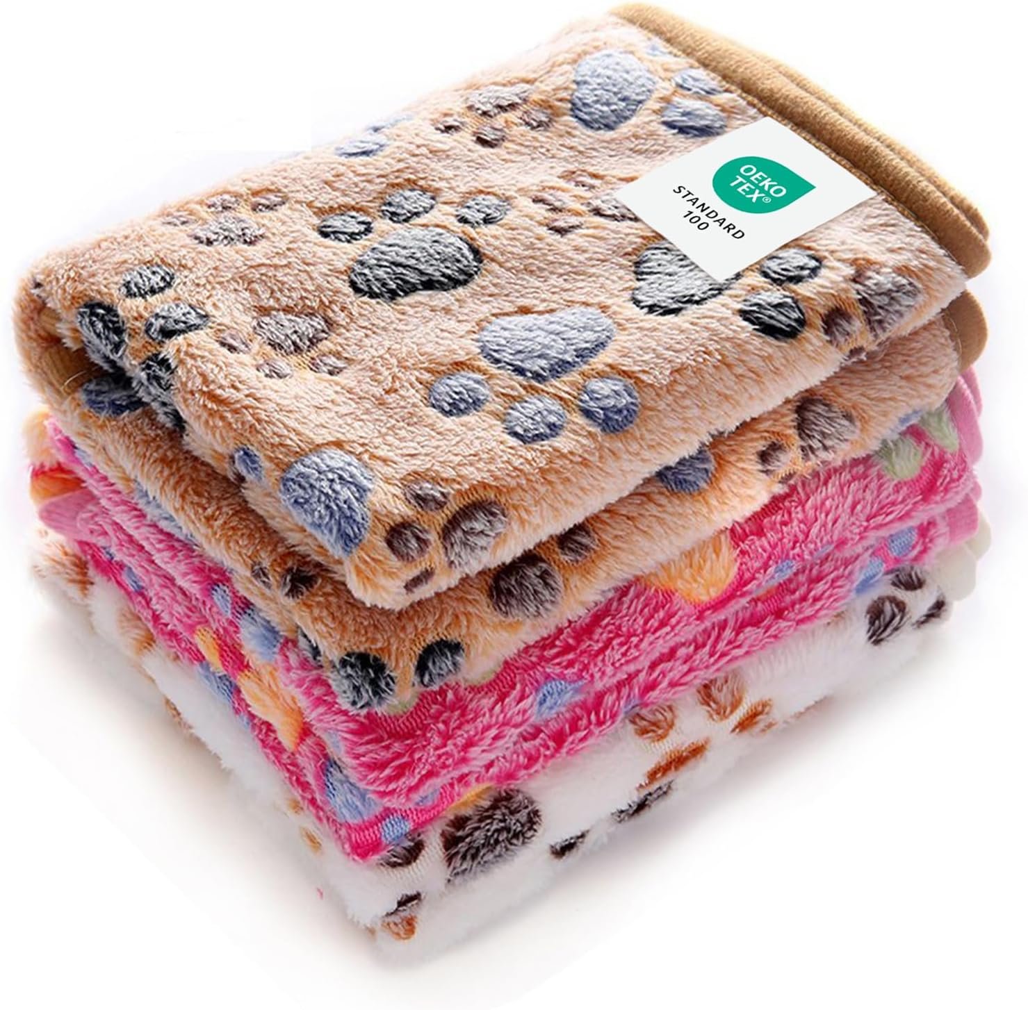 Luciphia Dog Blanket 3 Pack, Soft Cozy Fleece Throw for Puppy Cat,23″x16″ | Fuzzy Flannel Small Pet Blanket Washable, Cute Paw Print for Crate Car Bed. Puppy Essential,Cat Stuff Gifts,Small