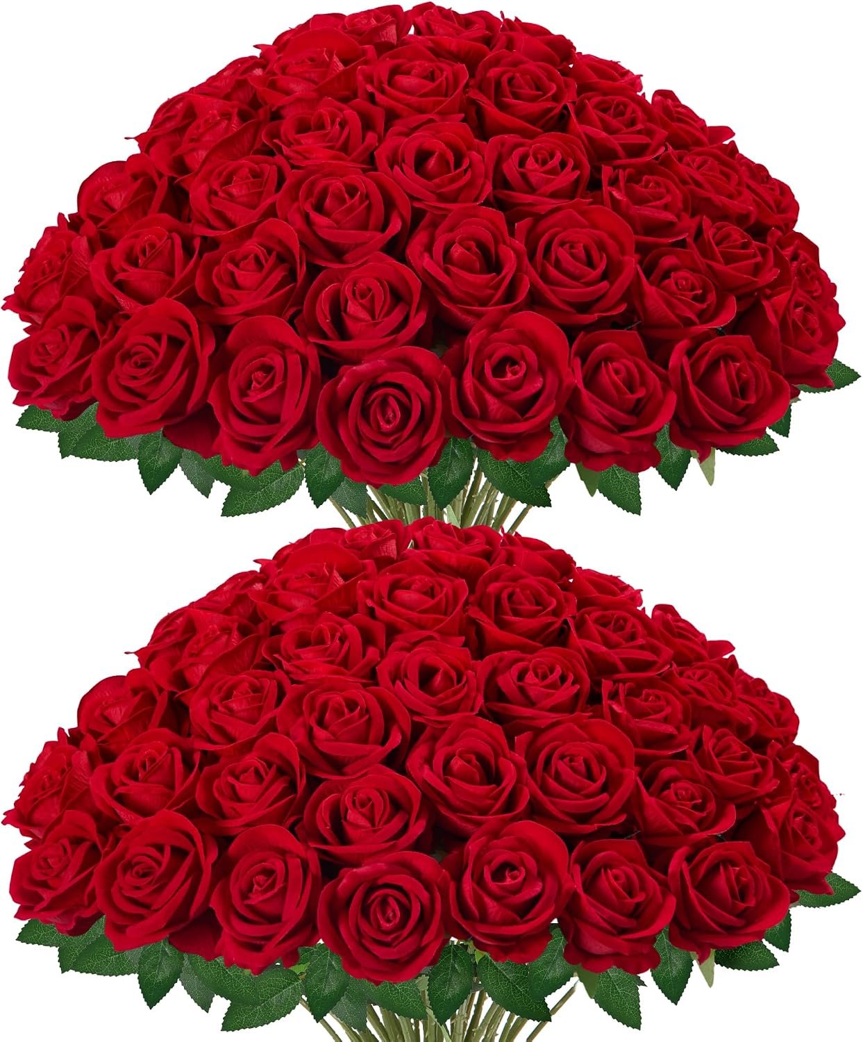 InnoGear Red Roses Artificial Flowers 50 Pcs Fake Velvet Silk Rose Floral | Bulk, Indoor, Outdoors, Red, 50 Pcs, Pliable Long Stems, Wedding Decor, Bridal Shower, Bouquet, Centerpieces, Easy to Cut