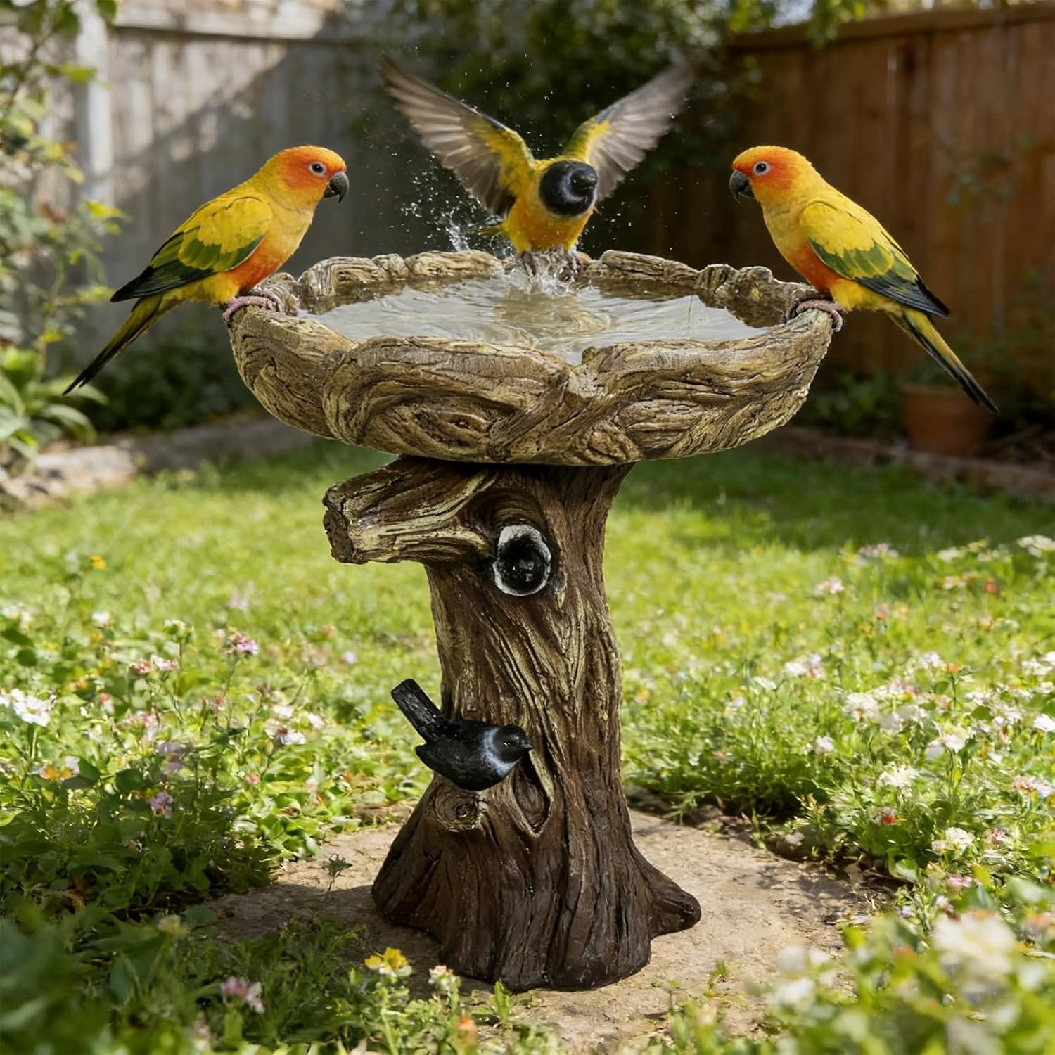 SKYFIRE Bird Baths for Outdoor – 23″ Tall Pedestal Birdbath with Bird, Fibre Reinforced Concrete with Woodland Tree Trunk Décor, Modern and Durable,Bird Bath for Outside, Garden, Patio, Lawn, Backyard