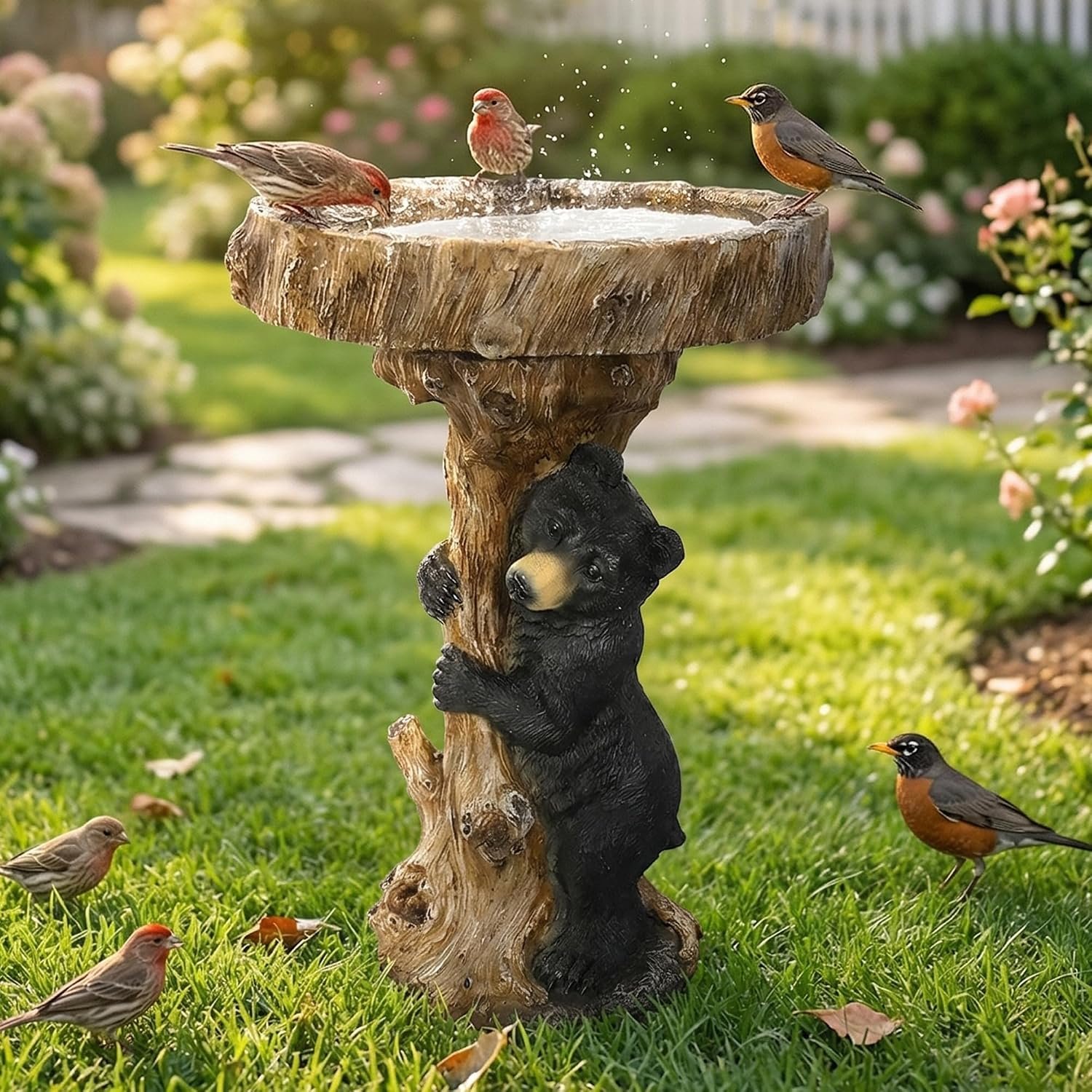 Hamiedun 23.6”Tall Resin fiber Outdoor Bird Baths for Garden – Standing Birdbath, Woodland Tree Trunk Decoration Yard Statue，Pedestal Birdbaths, Garden, Patio, Lawn, Backyard (24inch)
