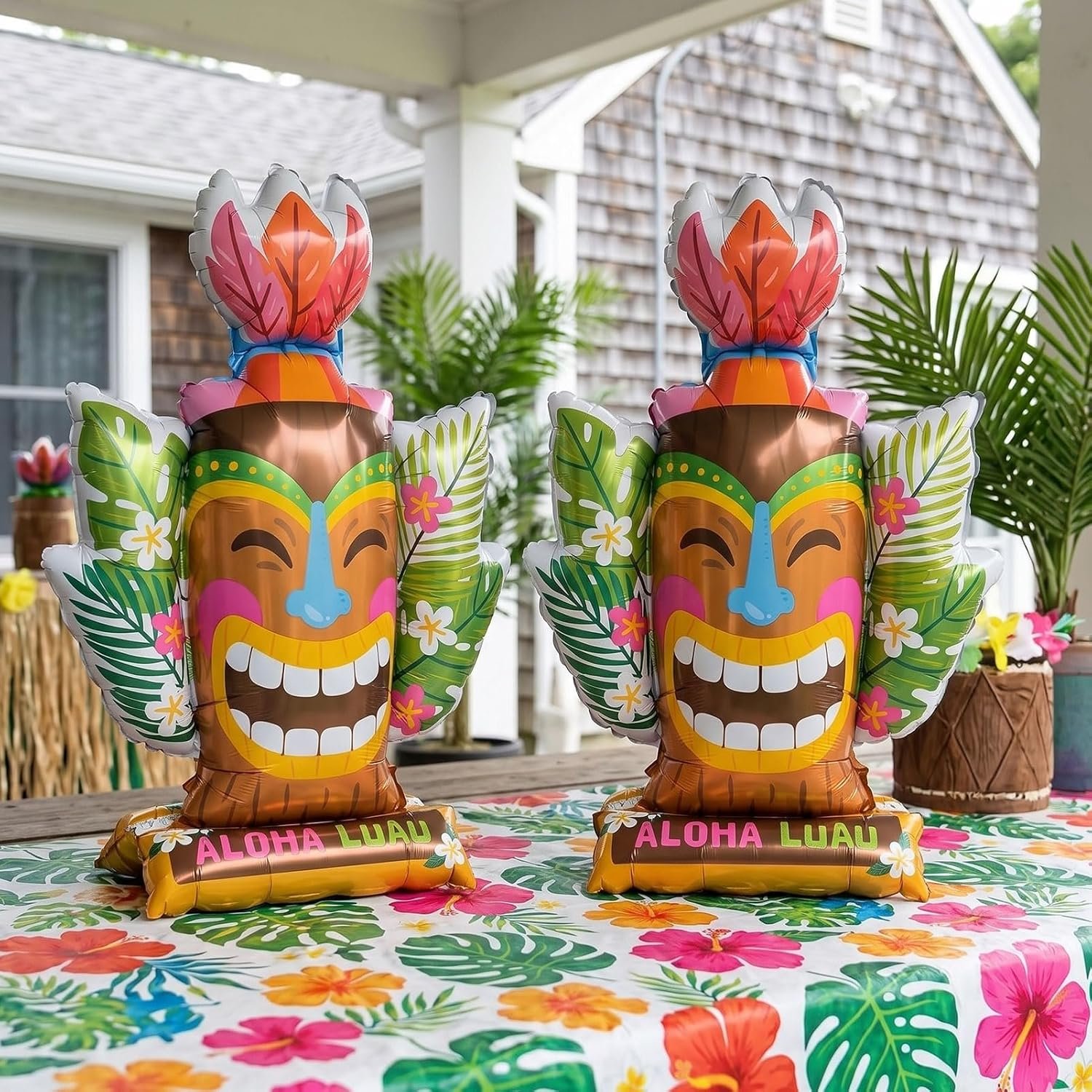 2-Pack 26″ Tribal Tiki Foil Balloons – Tropical Luau & Hawaiian Party Decorations, Standing Decor for Beach, birthday, Tiki Bar, and Summer Jungle Birthday Celebrations