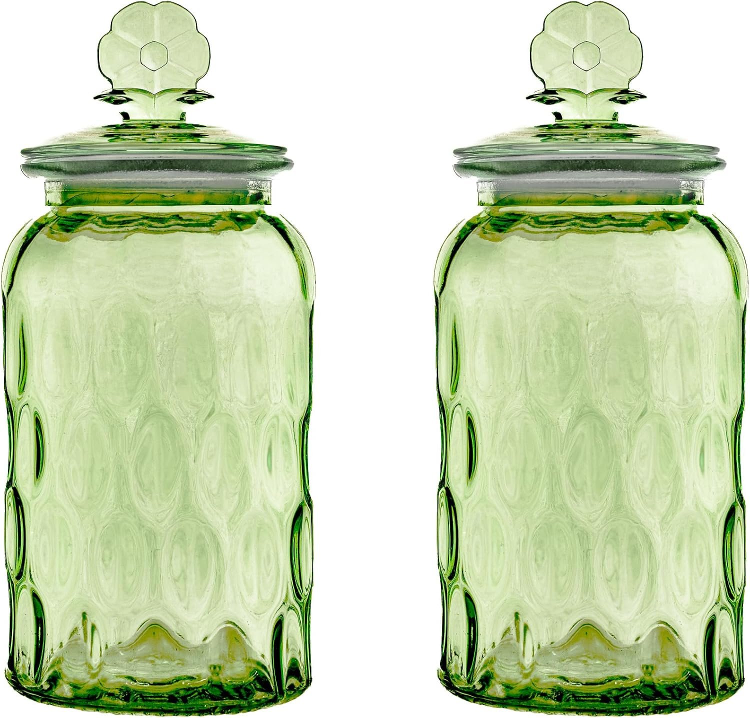 10 Strawberry Street Textured Glass Flower Canister, Dimpled Round, Sage, Set of 2