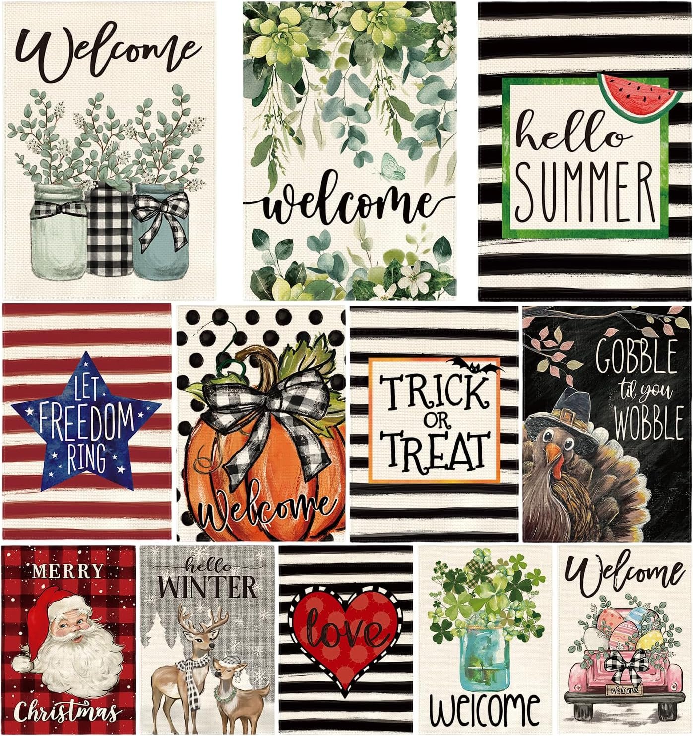AVOIN colorlife Set of 12 Seasonal Holiday Garden Flags 12×18 Inch | Double sided, weather & fade resistant, outdoor yard decoration, 12 Pack